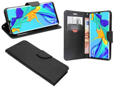cofi1453 Handyhülle Hülle Tasche für Huawei P30 Pro, Kunstleder Schutzhülle Handy Wallet Case Cover mit Kartenfächern, Standfunktion Schwarz