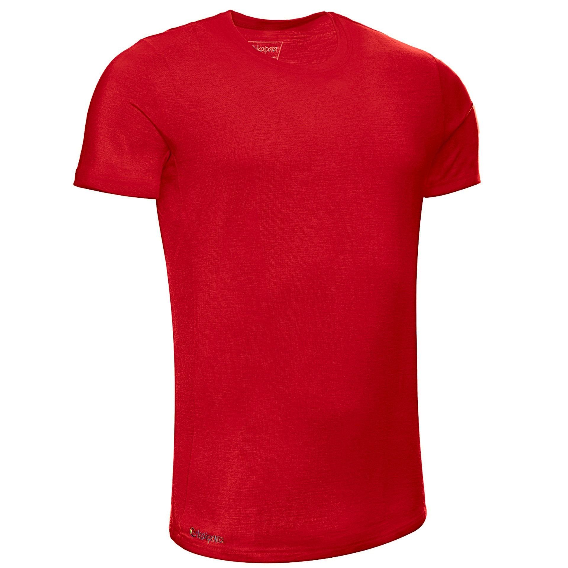 Rundhalsshirt Shirt - Germany Red Made Sportswear Merinowolle Herren Cherry in (1-tlg) reiner 150 aus Slimfit Kaipara Kurzarm Merino Merino