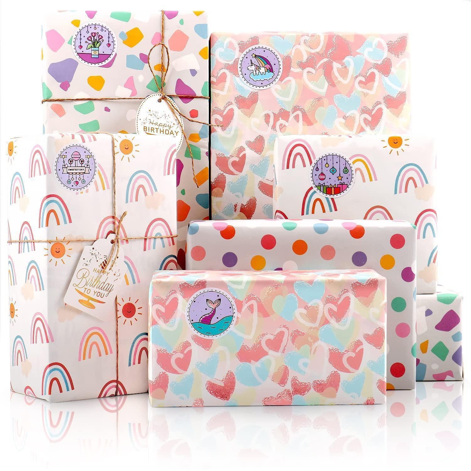 LuxusKollektion Geschenkpapier Geschenkpapier Set Rosa Regenbogen Herz 8 Blätter, (8St)