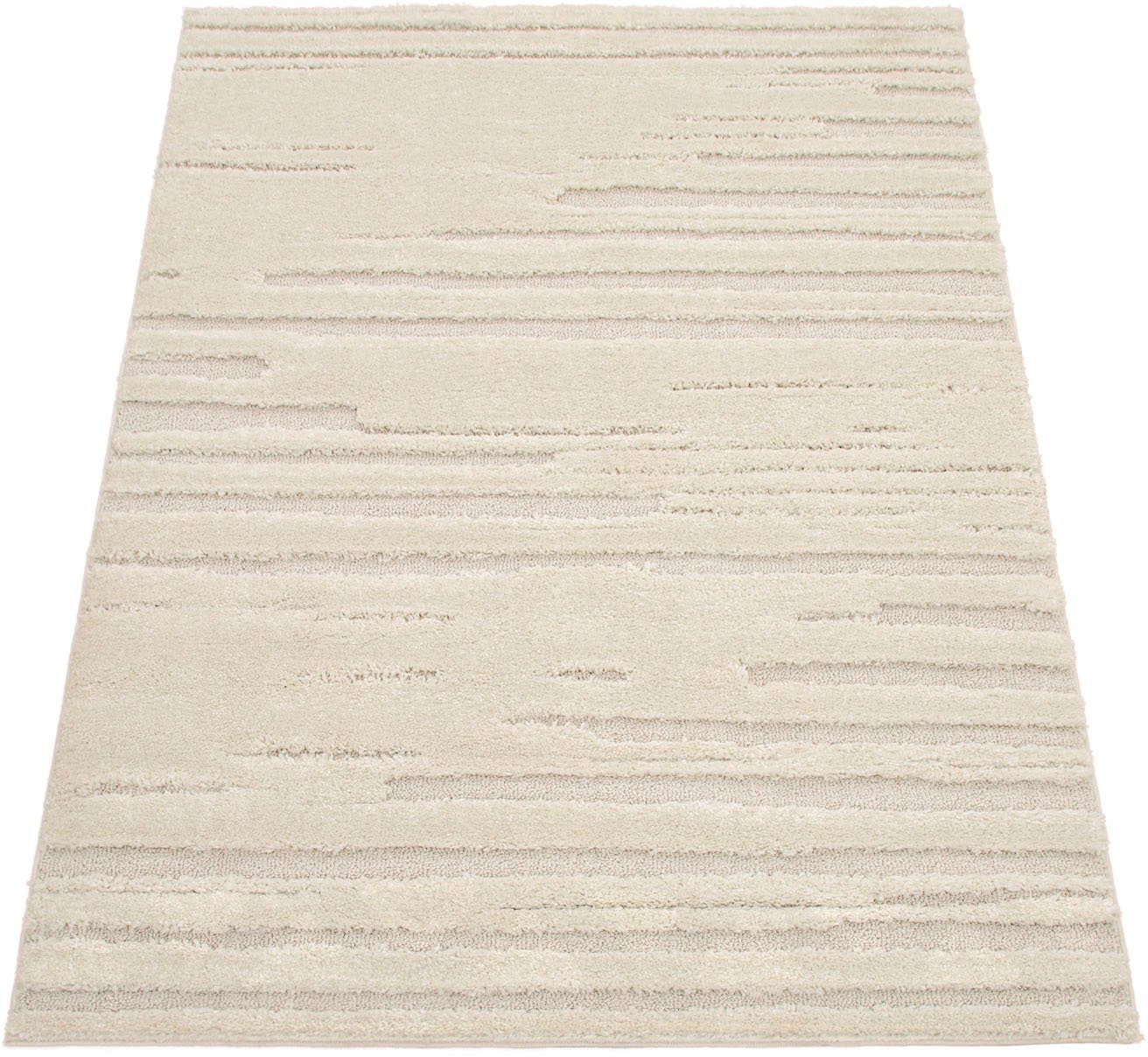 Paco Home Hochflor-Teppich Genua 742, rechteckig, Höhe: 34 mm, Uni-Farben, Hoch-Tief Effekt, gestreift, modernes Design, Flor