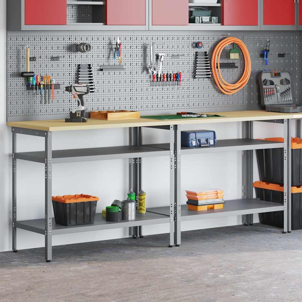 vidaXL Werkbank Werkbank-Set 2 stk. Beige und Grau Pulverbeschichteter Stahl, (2-tlg)