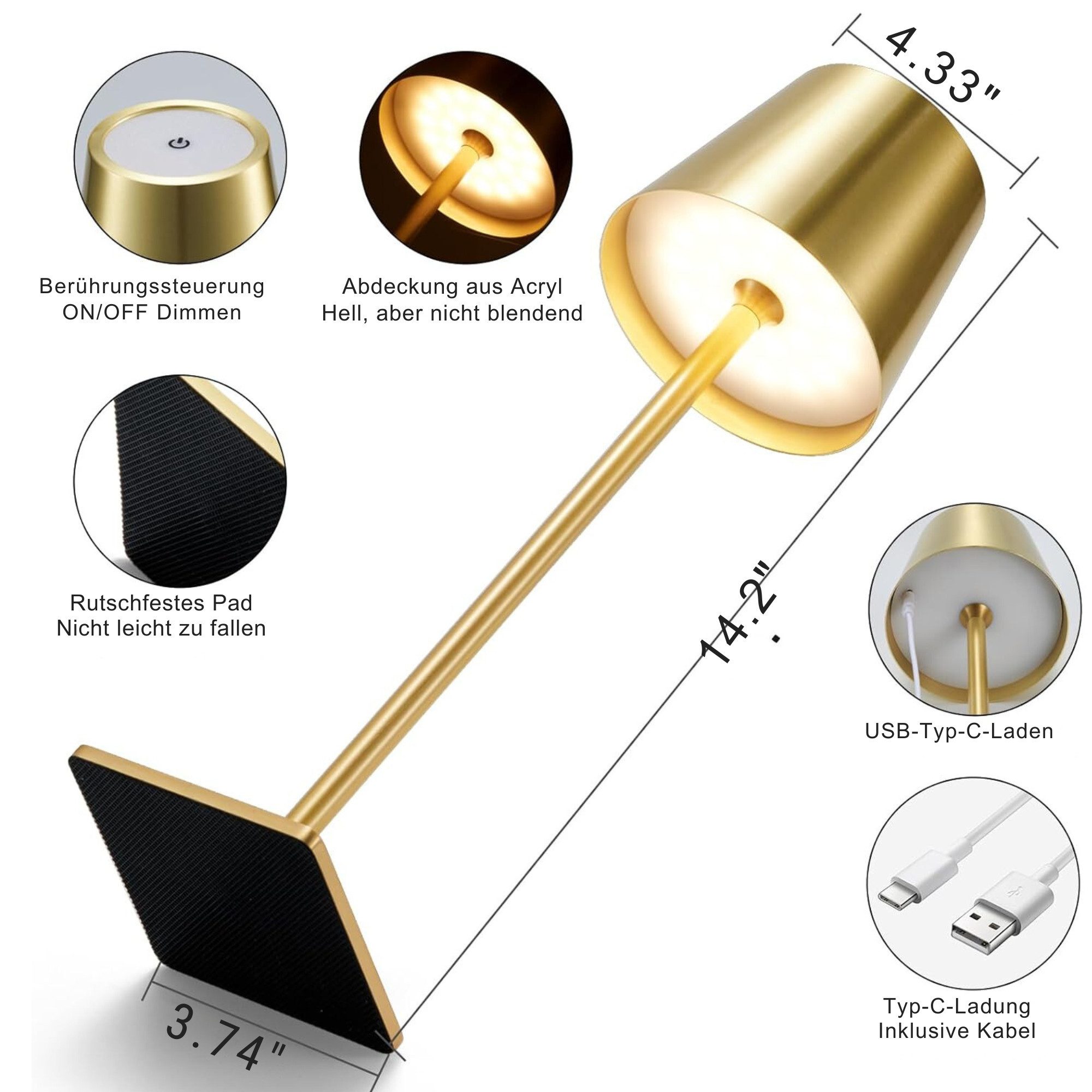 Vivitar LED Tischleuchte mit 3 Farbtemperaturen -Wiederaufladbar,Touch-Dimm günstig online kaufen