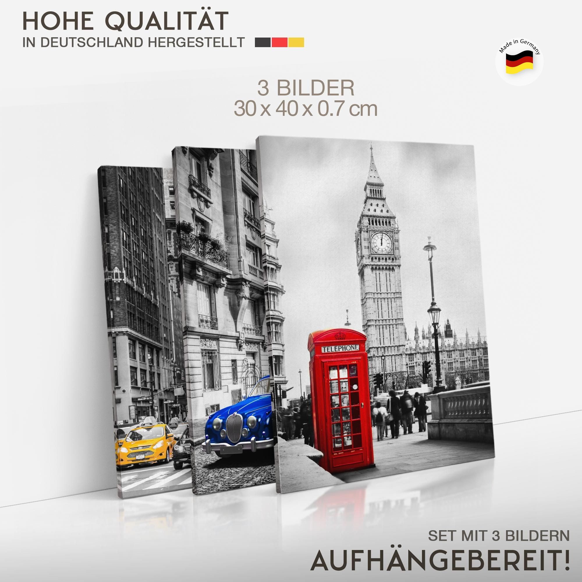 Novart Wandbild Städte Berlin London Paris Schwarz Weiß Bilder Set Deko, Collage (3 St) – Bild 4 von 5