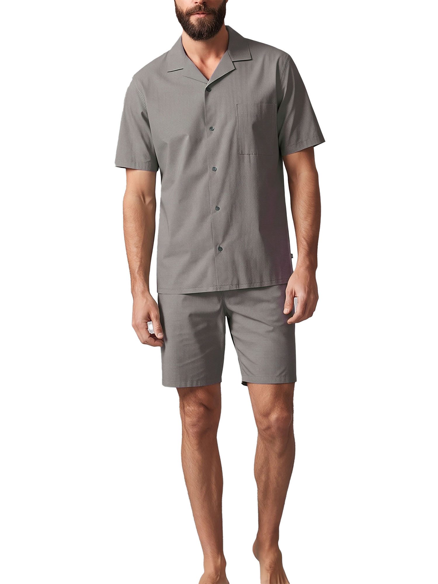 seidensticker Pyjama Herren Schlafanzug kurz bodywear (Packung, 1 tlg) aus Baumwolle, Classic Uni, Hemdkragen, durchgeknöpft