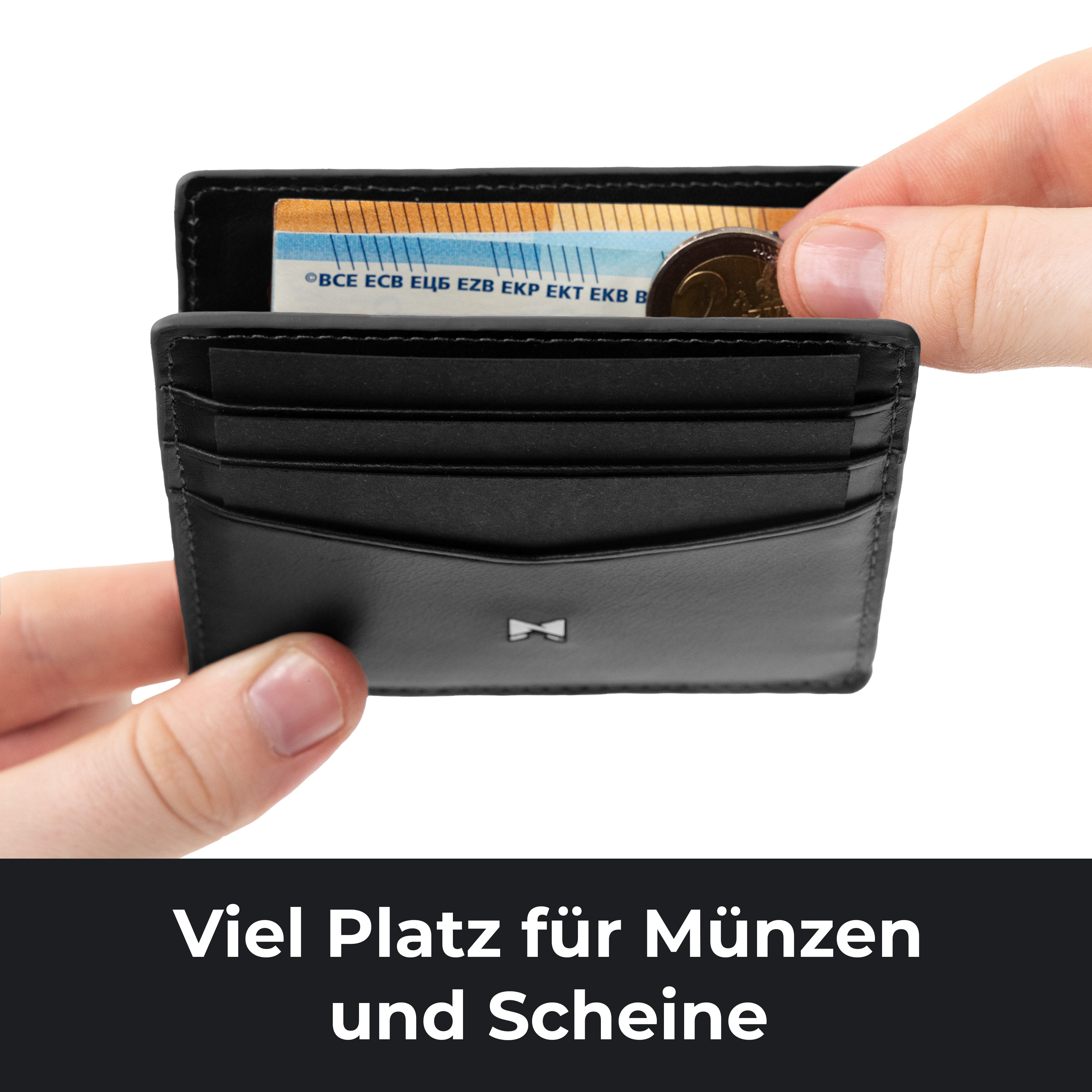 Gentlemen's Kartenetui - Kreditkartenetui mit Münzfach & RFID Schutz - Slim Wallet Herren, Slim Wallet Herren mit Scheinfach und AirTag-Fach