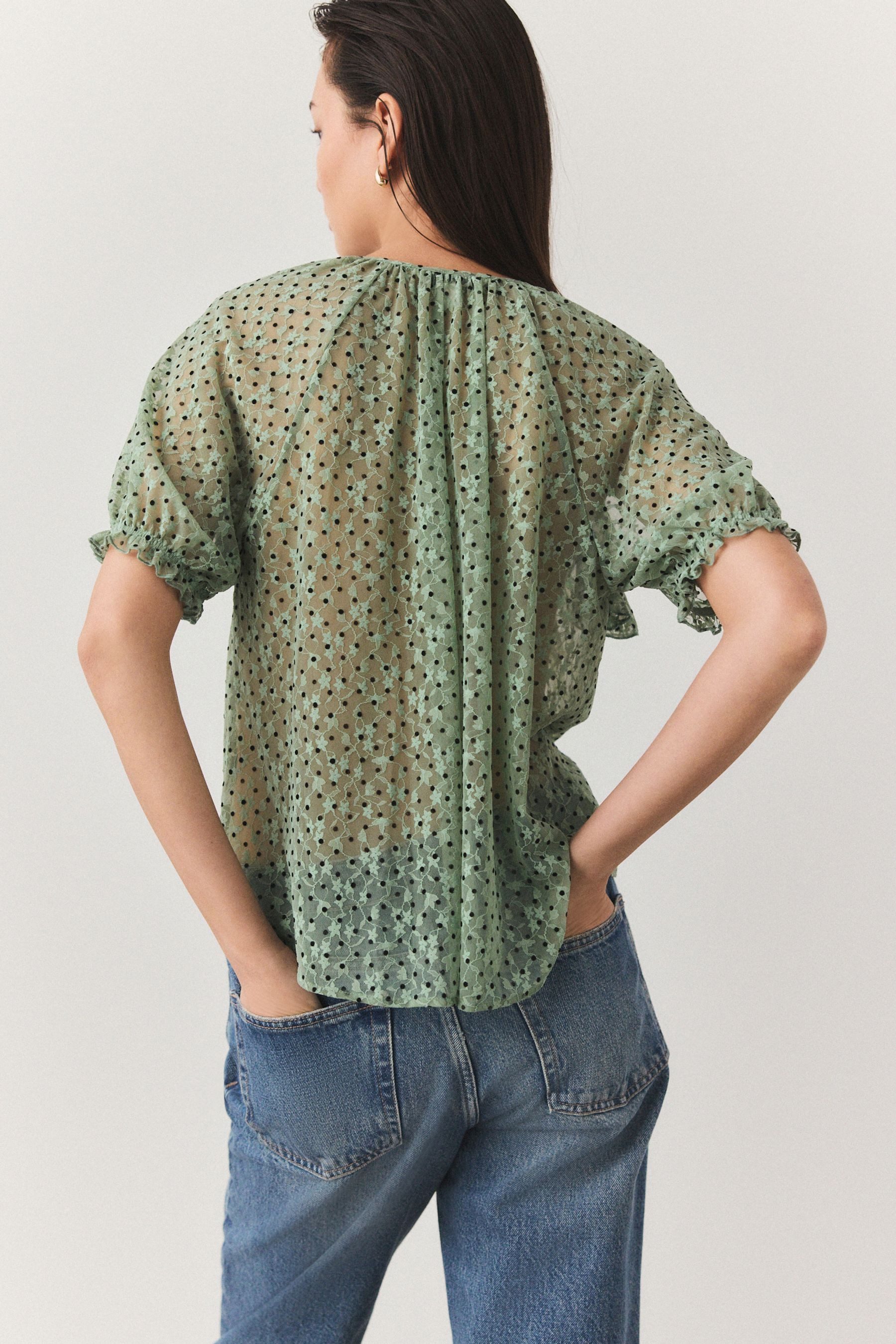 Next Kurzarmbluse Rüschenbluse aus Mesh mit kurzen Ärmeln (1-tlg) günstig online kaufen