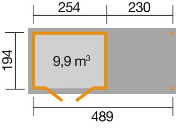 weka Gartenhaus 321 B Gr.2, natur, 19 mm, Anbau 230 cm, BxT: 508x237 cm