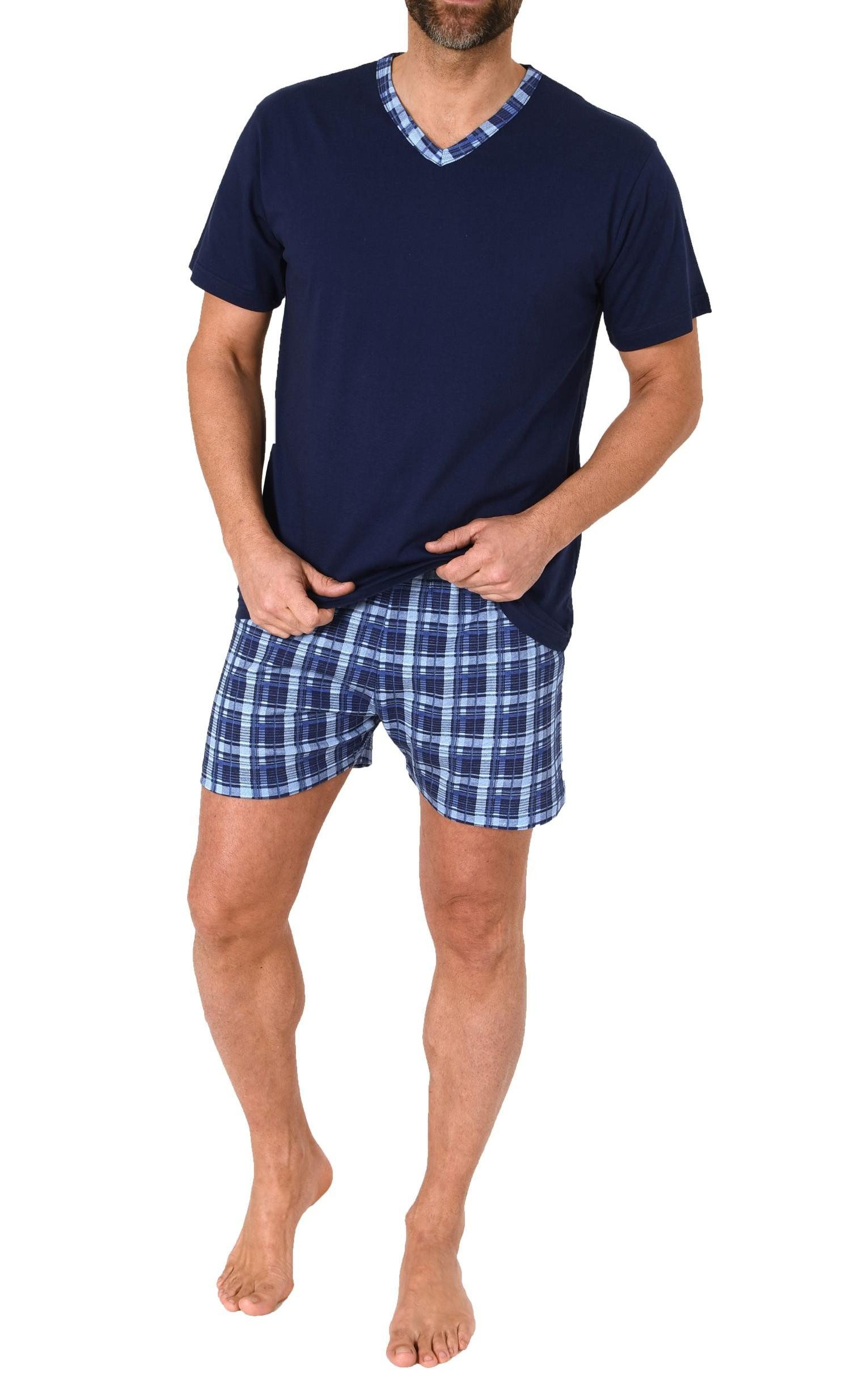 Normann Pyjama Normann Herren kurzarm Schlafanzug Shorty Pyjama Hose in Kar günstig online kaufen