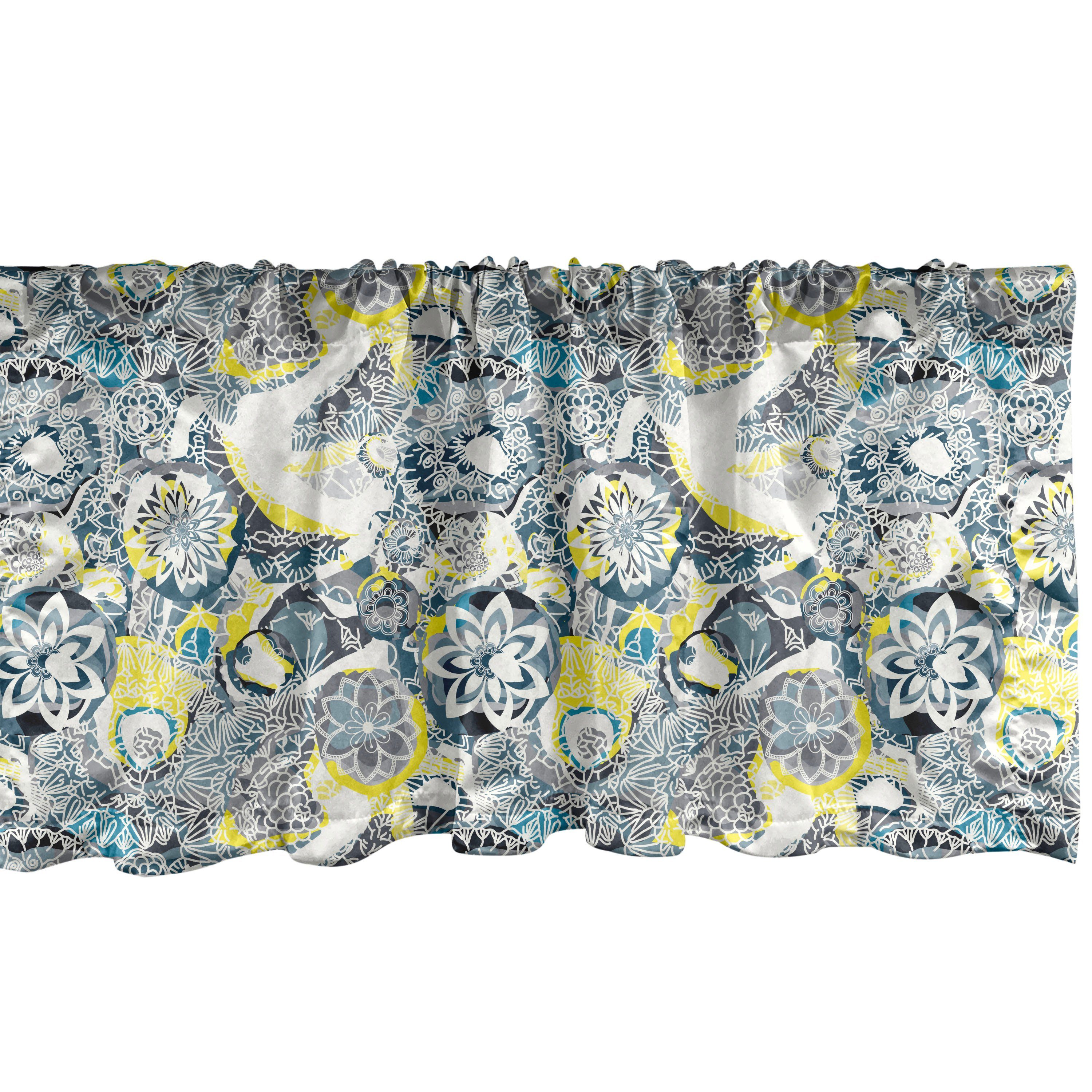 Scheibengardine Vorhang Volant für Küche Schlafzimmer Dekor mit Stangentasche, Abakuhaus, Microfaser, Blumen Mandala Vintage Style | Scheibengardinen