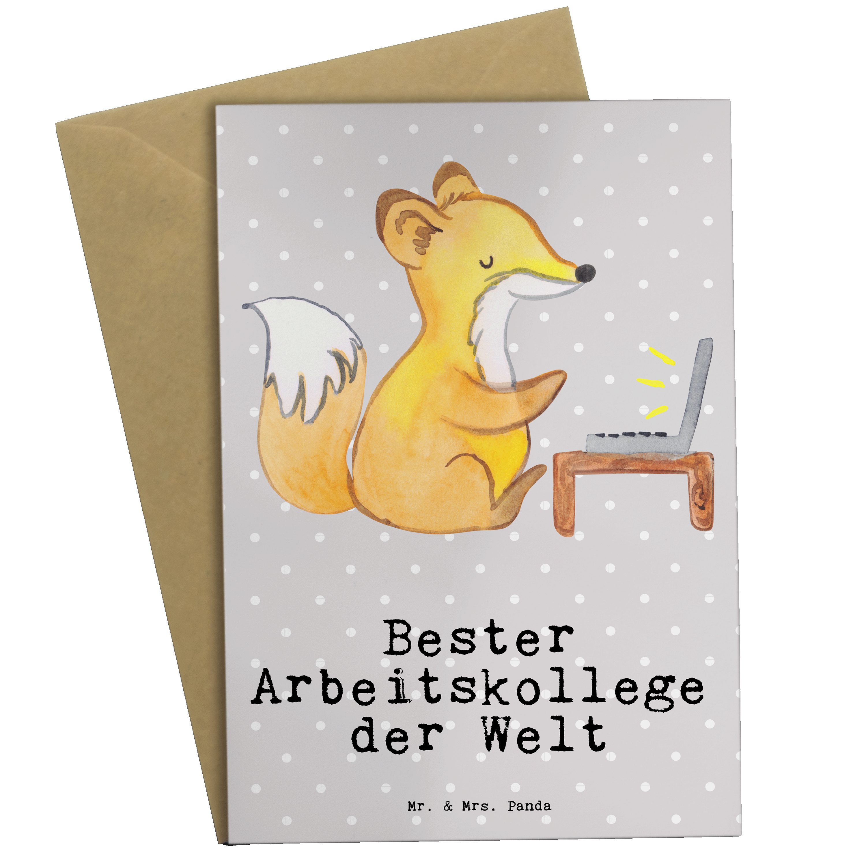 Mr. & Mrs. Panda Grußkarte Fuchs Bester Arbeitskollege der Welt - Grau Pastell - Geschenk, Gebur