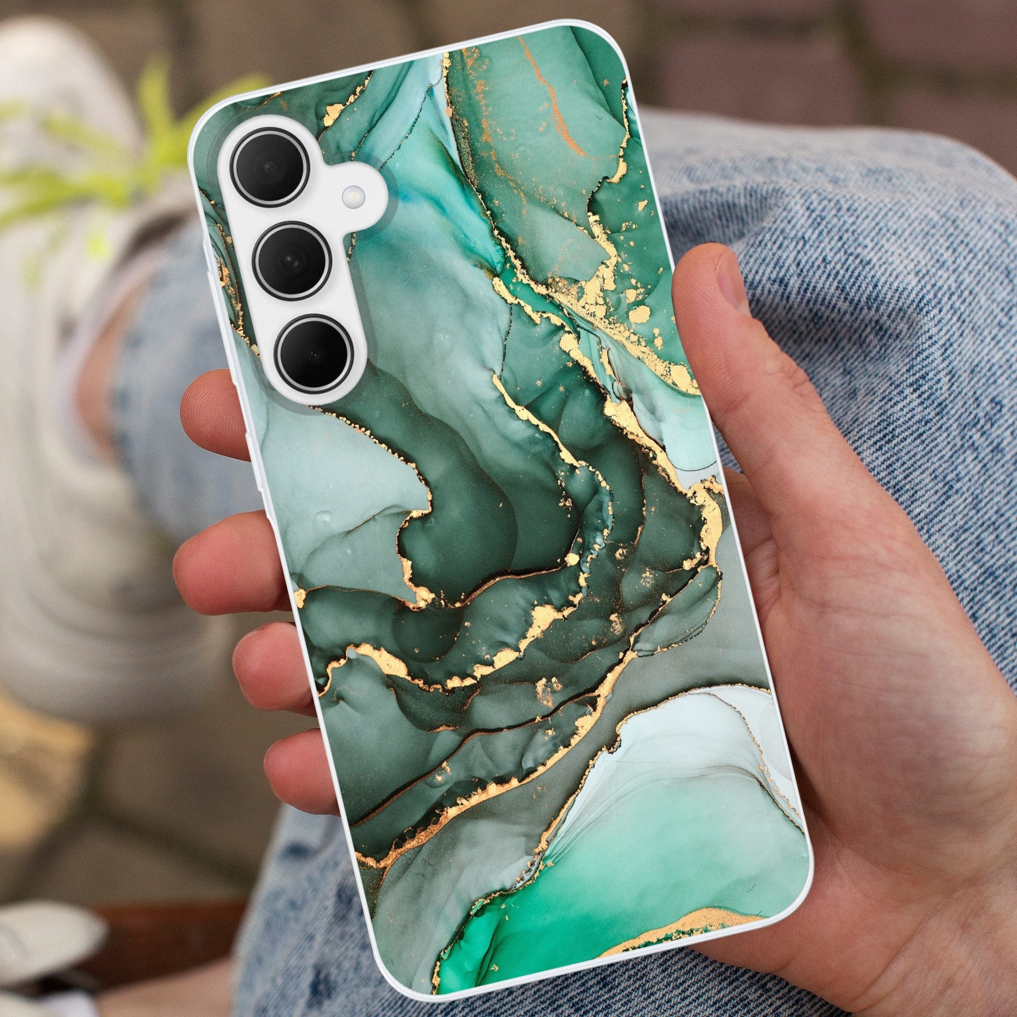 MuchoWow Handyhülle für Samsung Galaxy A35 5G Gold - Marmor - Grün - Luxus - Marmoroptik -, Smartphone-Bumper, Print, Handy Schutzhülle Dünn