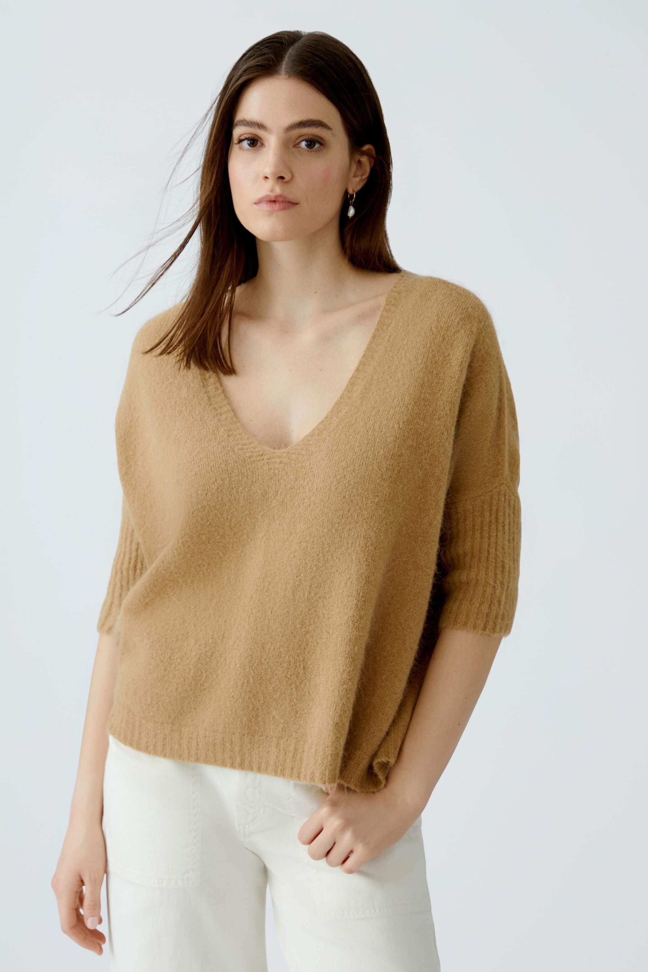 Oui V-Ausschnitt-Pullover Pullover mit Alpaka günstig online kaufen