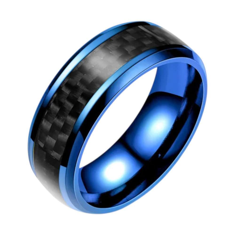 Taffstyle Fingerring Herren Damen Edelstahl Ring Facettenschliff Carbon Inlay schräge Kante (Markanter Edelstahlring mit Carbon Inlay und Glanzoptik 8mm)
