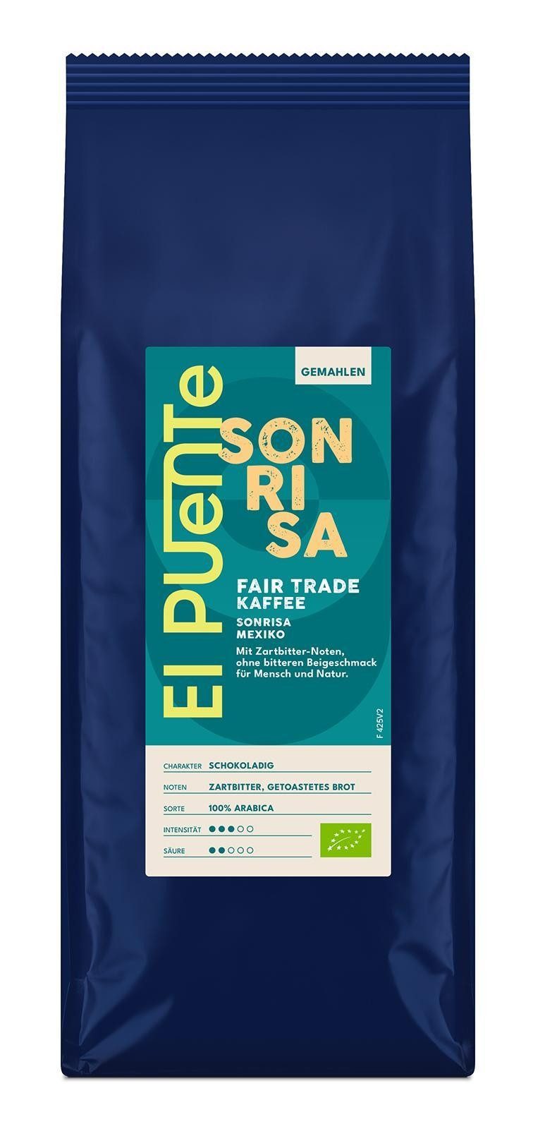 El Puente Kaffee Sonrisa - Bio-Kaffee gemahlen 500 g, Fair Trade, Vegan, Bio, Handmade