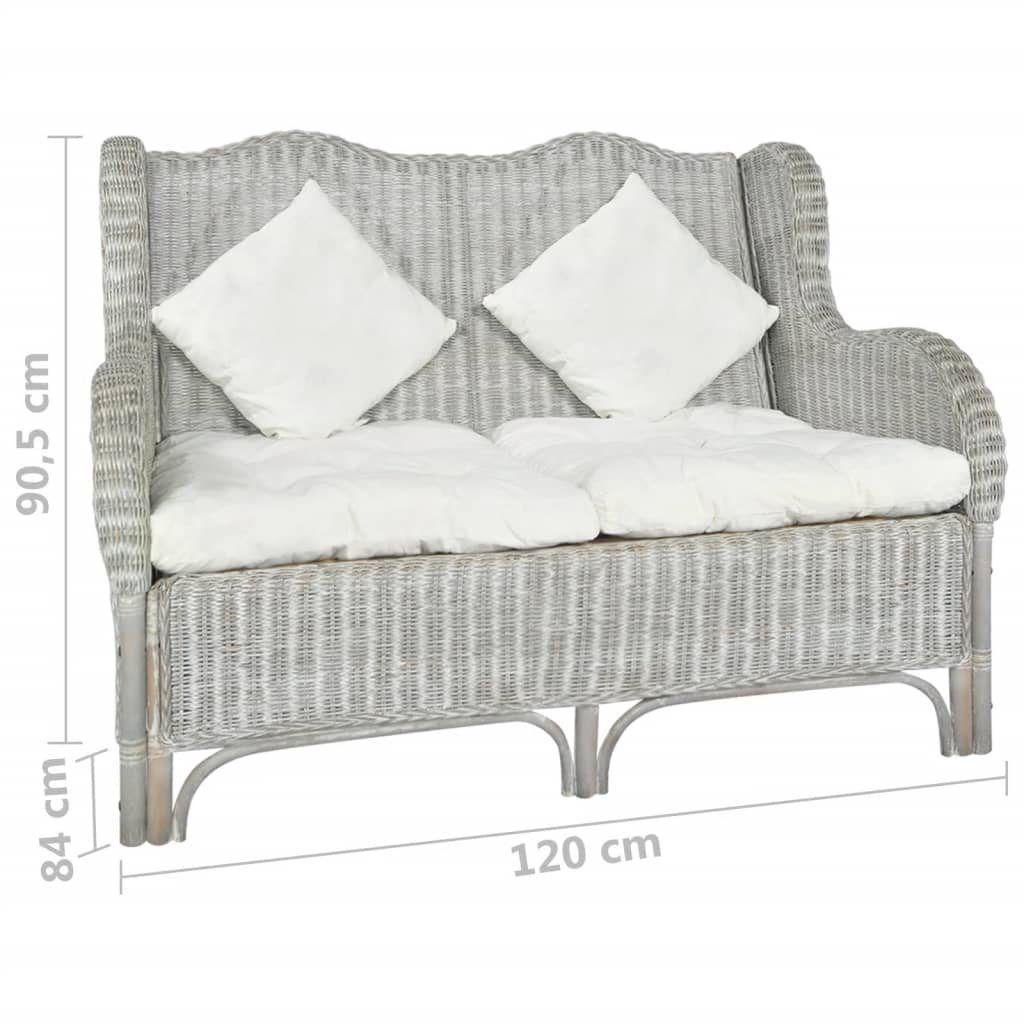 2-Sitzer-Sofa Natur furnicato 2-Sitzer Grau Leinen Rattan und