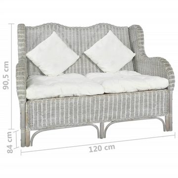 furnicato 2-Sitzer 2-Sitzer-Sofa Grau Natur Rattan und Leinen