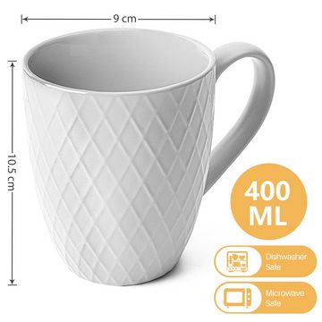 MiaMio Tasse 6 x 400 ml – Kaffeetassen Set / Becher– Moderne Keramik Matt Weiß, Keramik