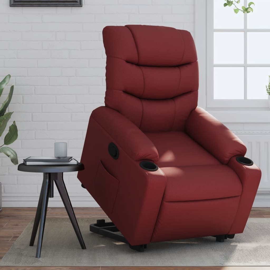 furnicato Massagesessel Relaxsessel mit Aufstehhilfe 75,5x93x99,5 cm Weinrot (1-St), Elektrischer Ruhesessel mit Liegefunktion und praktischer Seitentasche