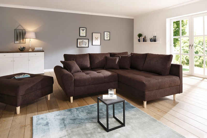 Home affaire Ecksofa Rice, Set, mit Hocker, Massivholzfüße und Federkernpolsterung