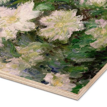 Posterlounge Holzbild Claude Monet, Weiße Clematis, Wohnzimmer Malerei