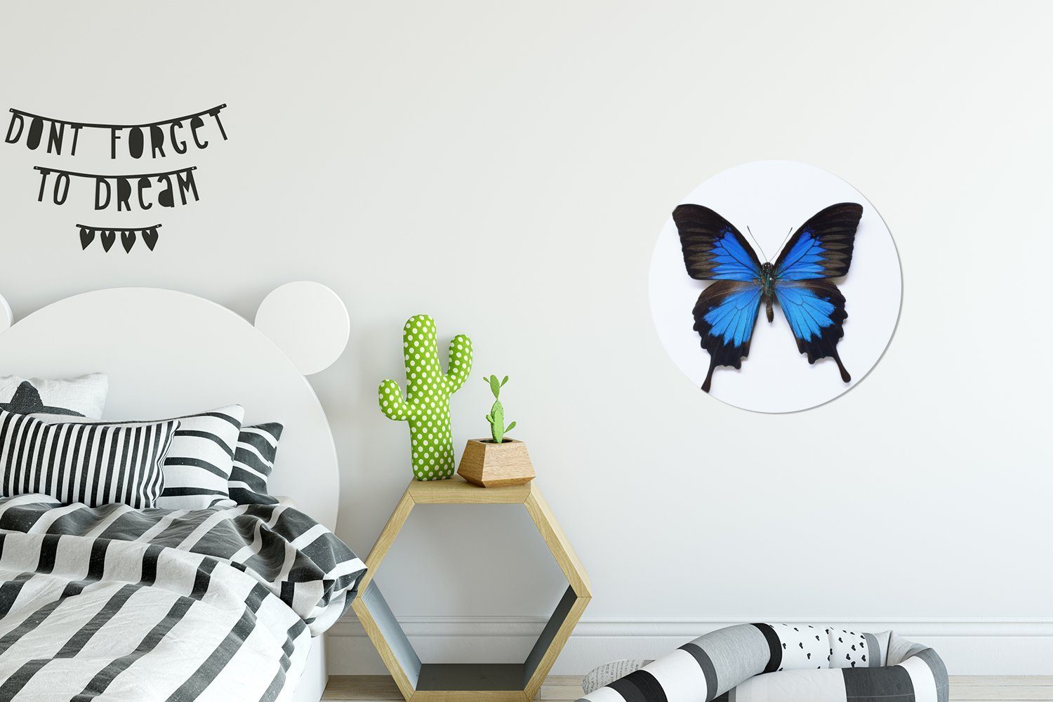 Kinderzimmer, Wohnzimmer Rund, für - Schmetterling Wandsticker MuchoWow Tapetenaufkleber, Blau - Tapetenkreis Insekten (1 St),