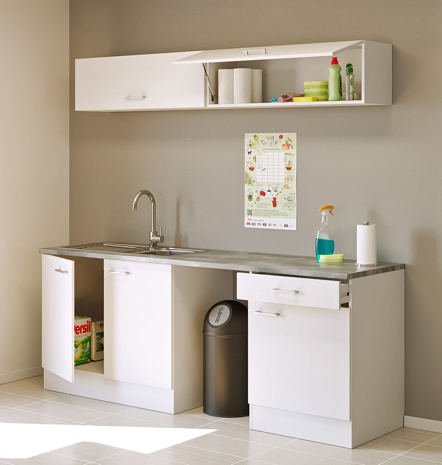Flex-Well Küchenzeile LUCCA, 6-teilig, Hauswirtschaftsraum, Hobbyraum, Küche, Breite 210 cm, (Set), Kombination aus 4 Möbelteilen inkl. Arbeitsplatte und Einbauspüle