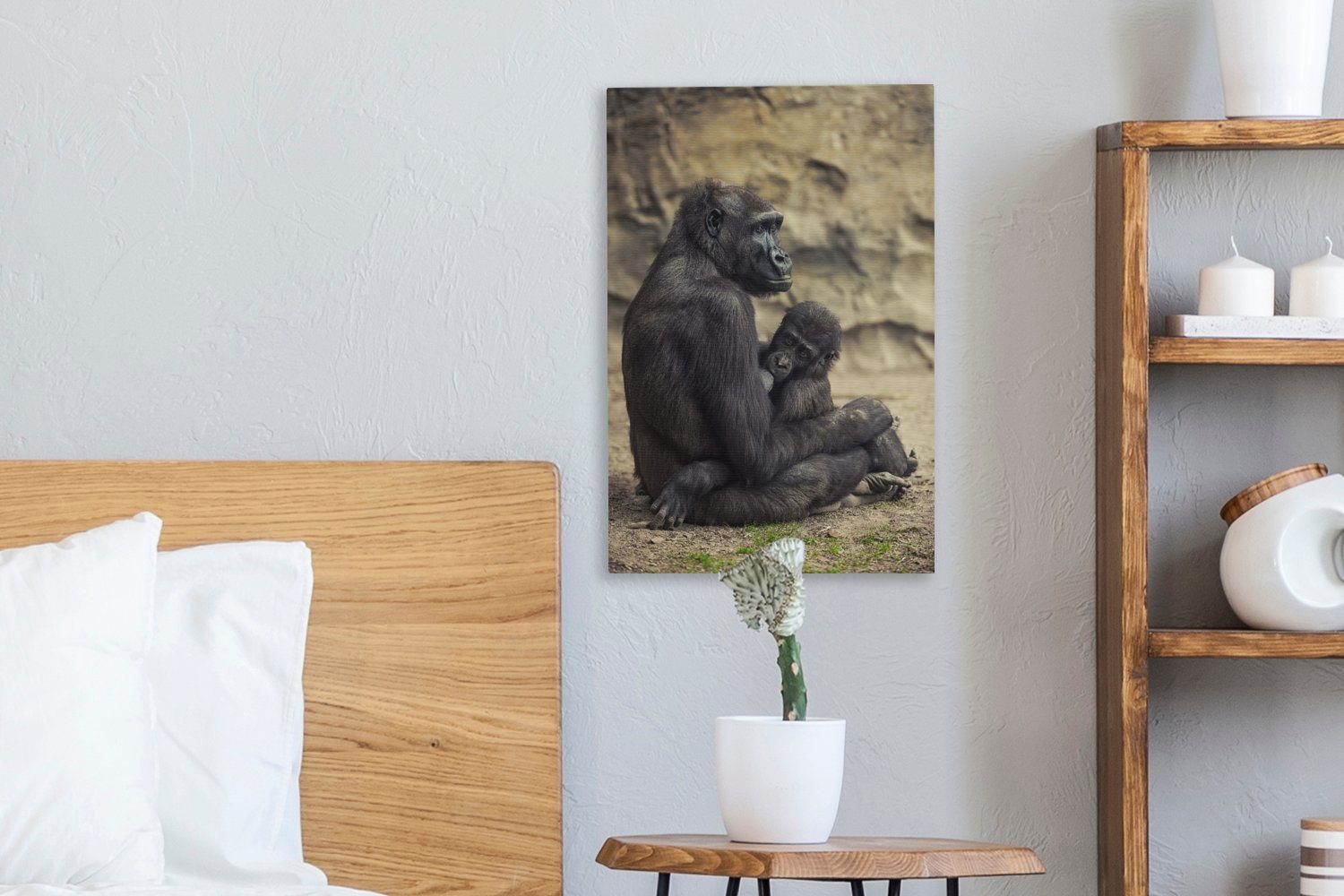 cm Affenbaby, (1 Gorilla Zackenaufhänger, Gemälde, sein St), Ein 20x30 inkl. und Leinwandbild fertig bespannt Leinwandbild OneMillionCanvasses®