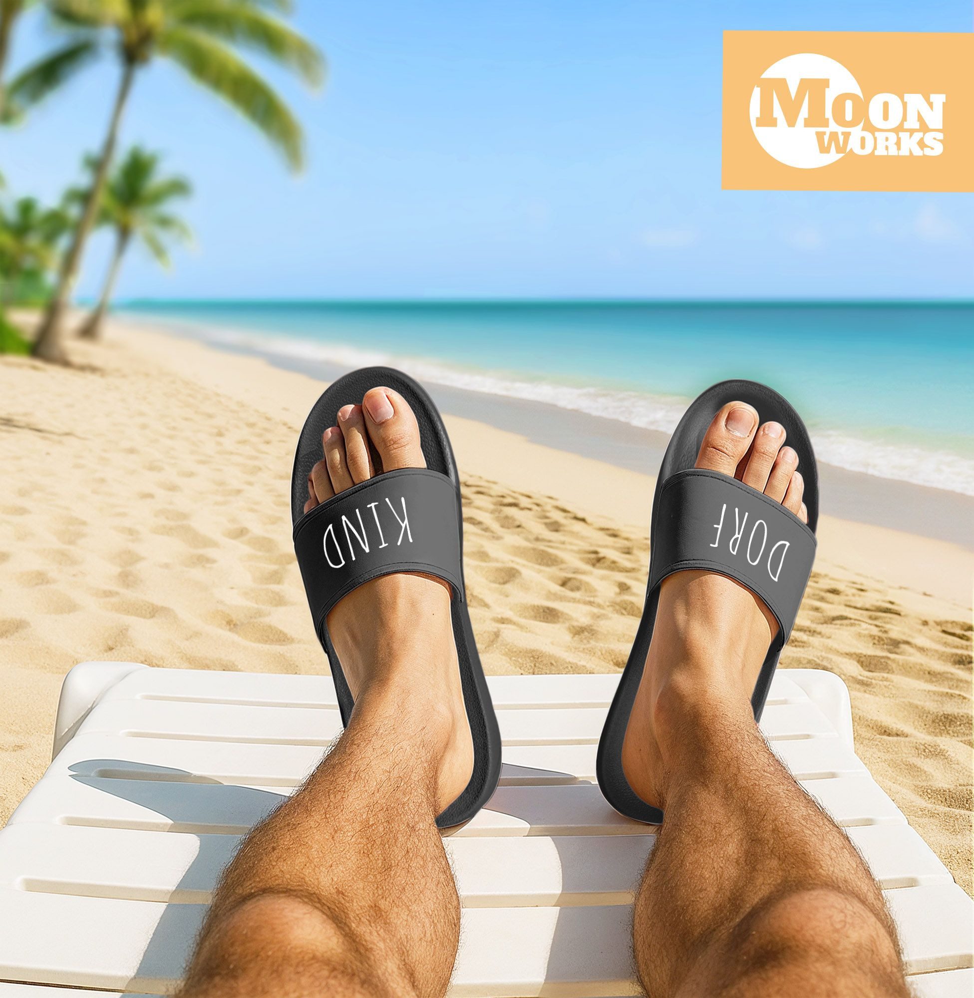 MoonWorks Badeschlappen Badelatschen Unisex Slides mit Aufdruck für Badesandale – Bild 4 von 5