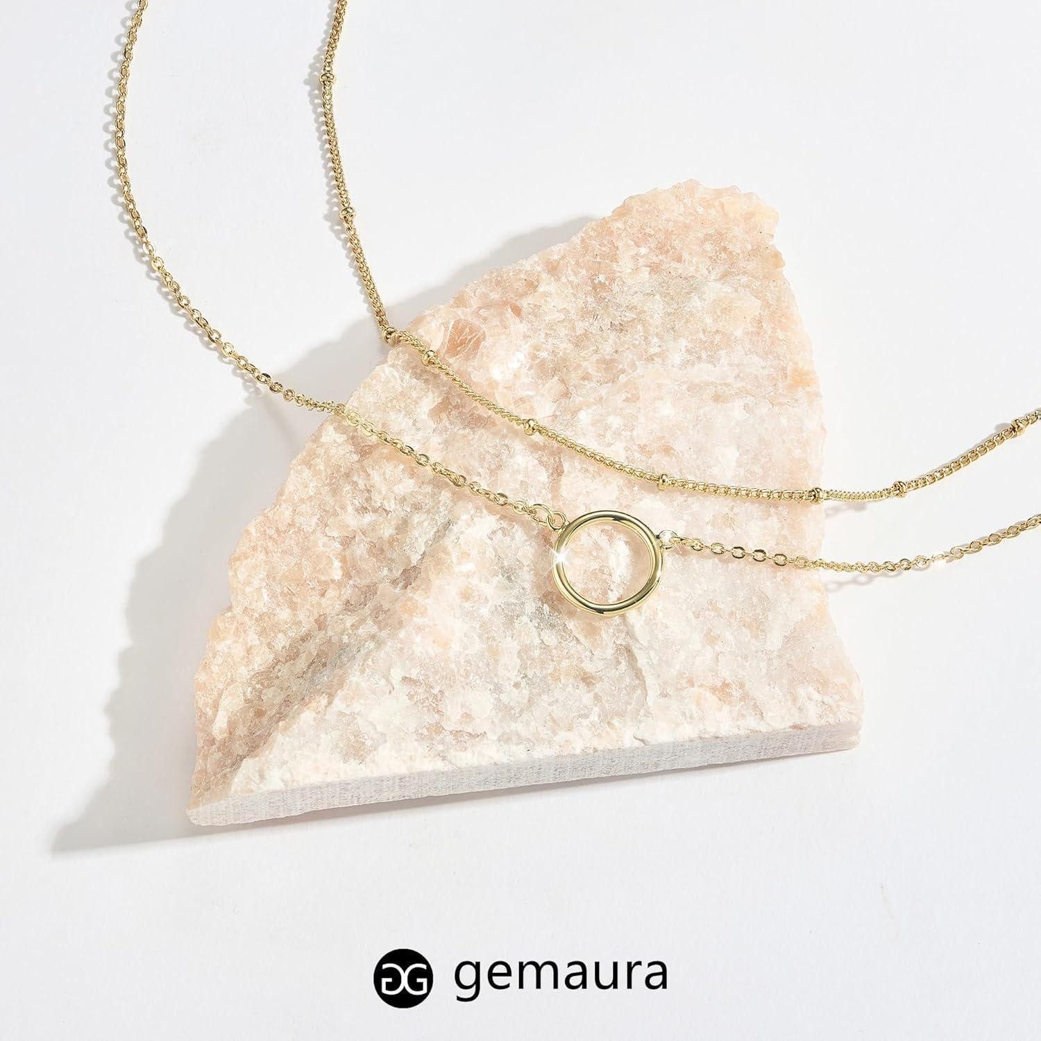 LuxusKollektion Kette und Anhänger Set Halskette Damen 14K Vergoldet Goldke günstig online kaufen