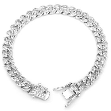 Tony Fein Silberarmband Panzerarmband Zirkonia Weiß Massiv 925 Silber, Rhodiniert Made in Italy für Damen und Herren