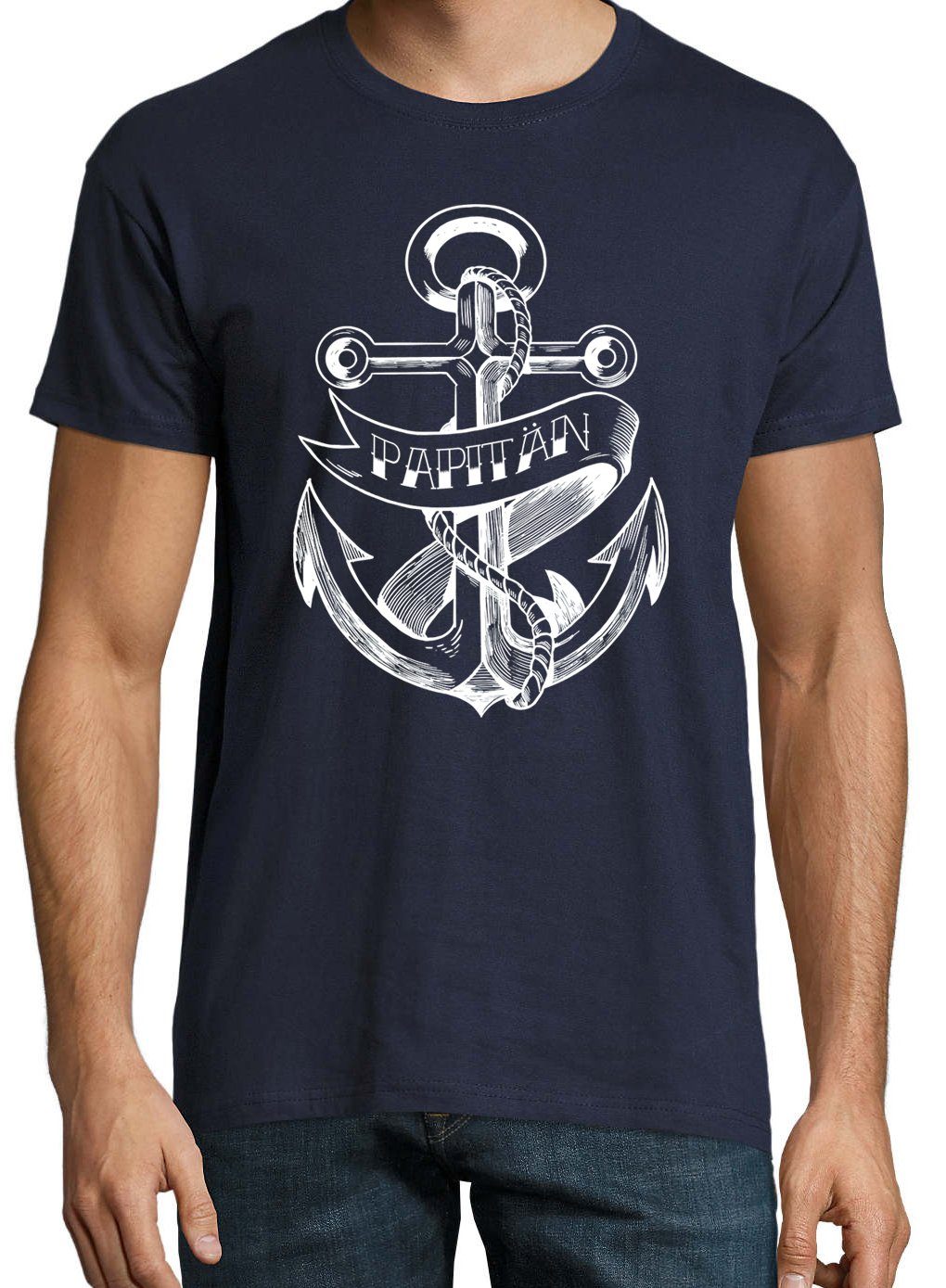Frontprint Navyblau Papitän Youth Designz Shirt Herren mit T-Shirt Kapitän lustigem