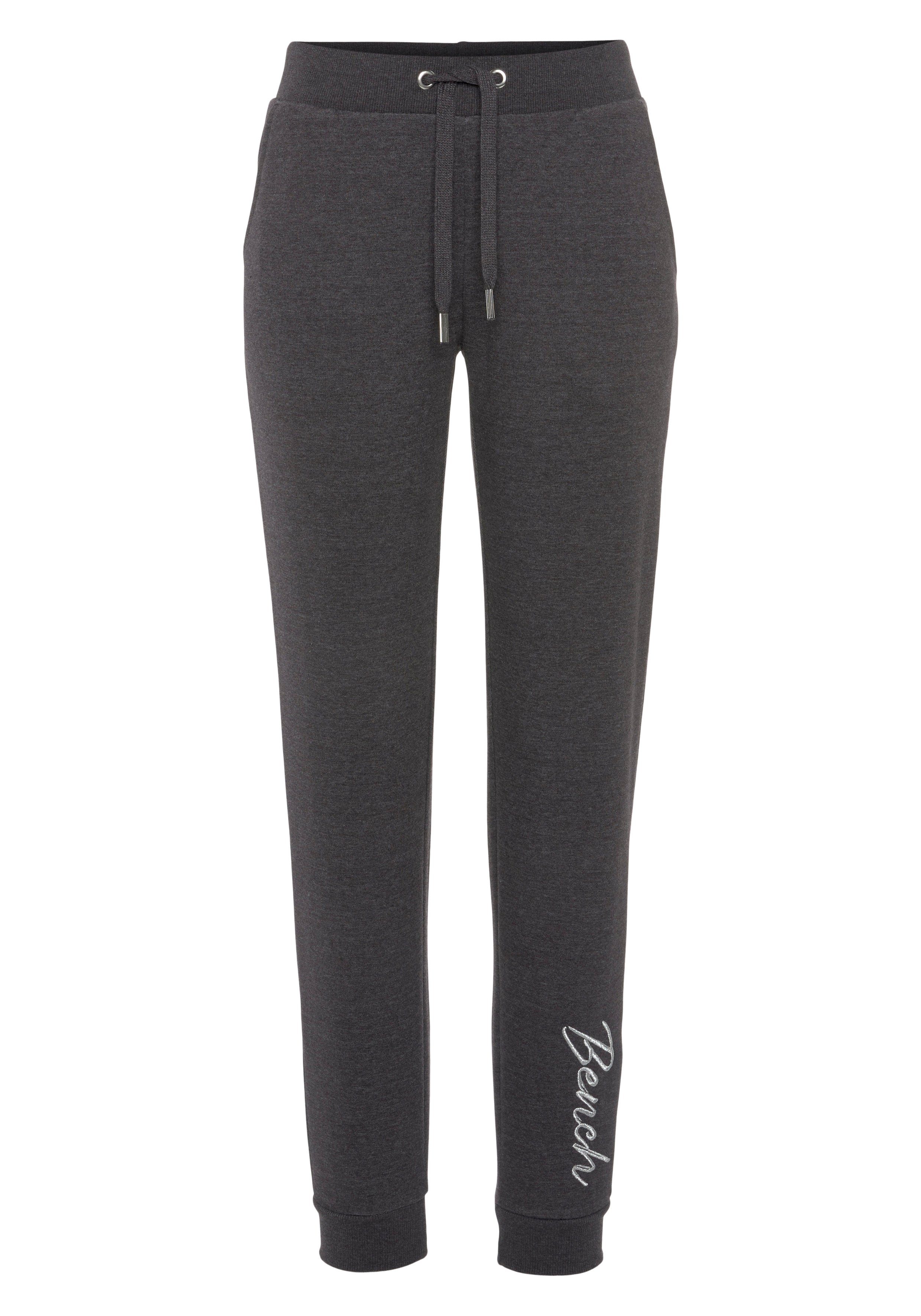 Bench. Loungewear Relaxhose -Loungehose, Sweathose glänzender Logostickerei, Loungewear, meliert Loungeanzug mit anthrazit