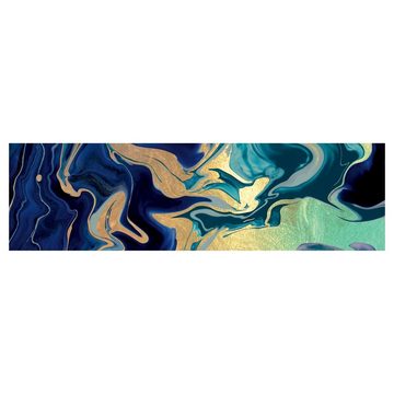 Bilderdepot24 Küchenrückwand blau dekor Aquarell Muster Spiel der Farben Indigo Feuer, (1-tlg., Nischenrückwand - für Fliesenspiegel ohne Bohren - matt), Spritzschutz Rückwand Küche Herd - Folie selbstklebend versch. Größen