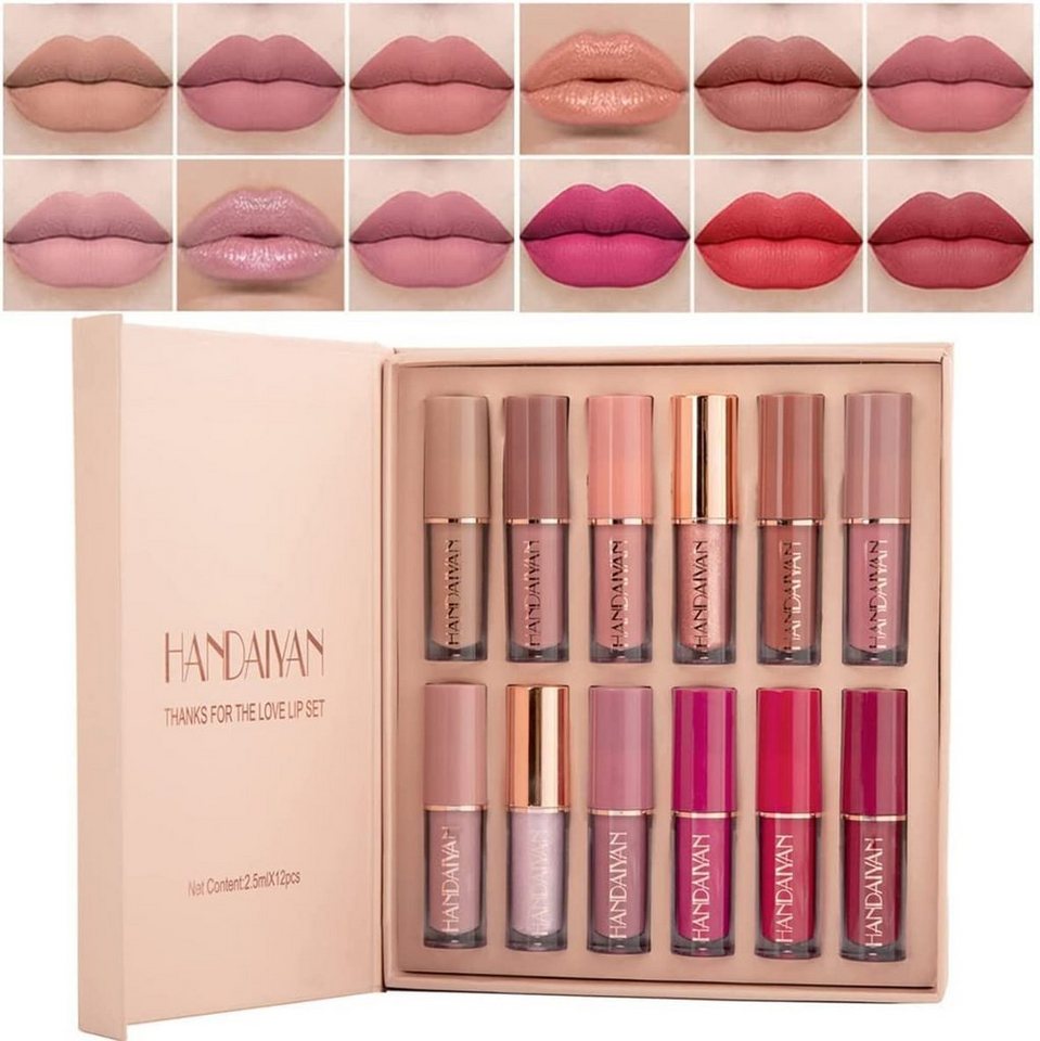 POCHUMIDUU Lippenstift-Set 12 Colors Matt Ink,Nudetöne Rose Pink,  Wasserdichter Lipgloss, 12-tlg., Antihaft-Cup Lipgloss Flüssiger Lippenstift  Set für Make-up Kosmetik