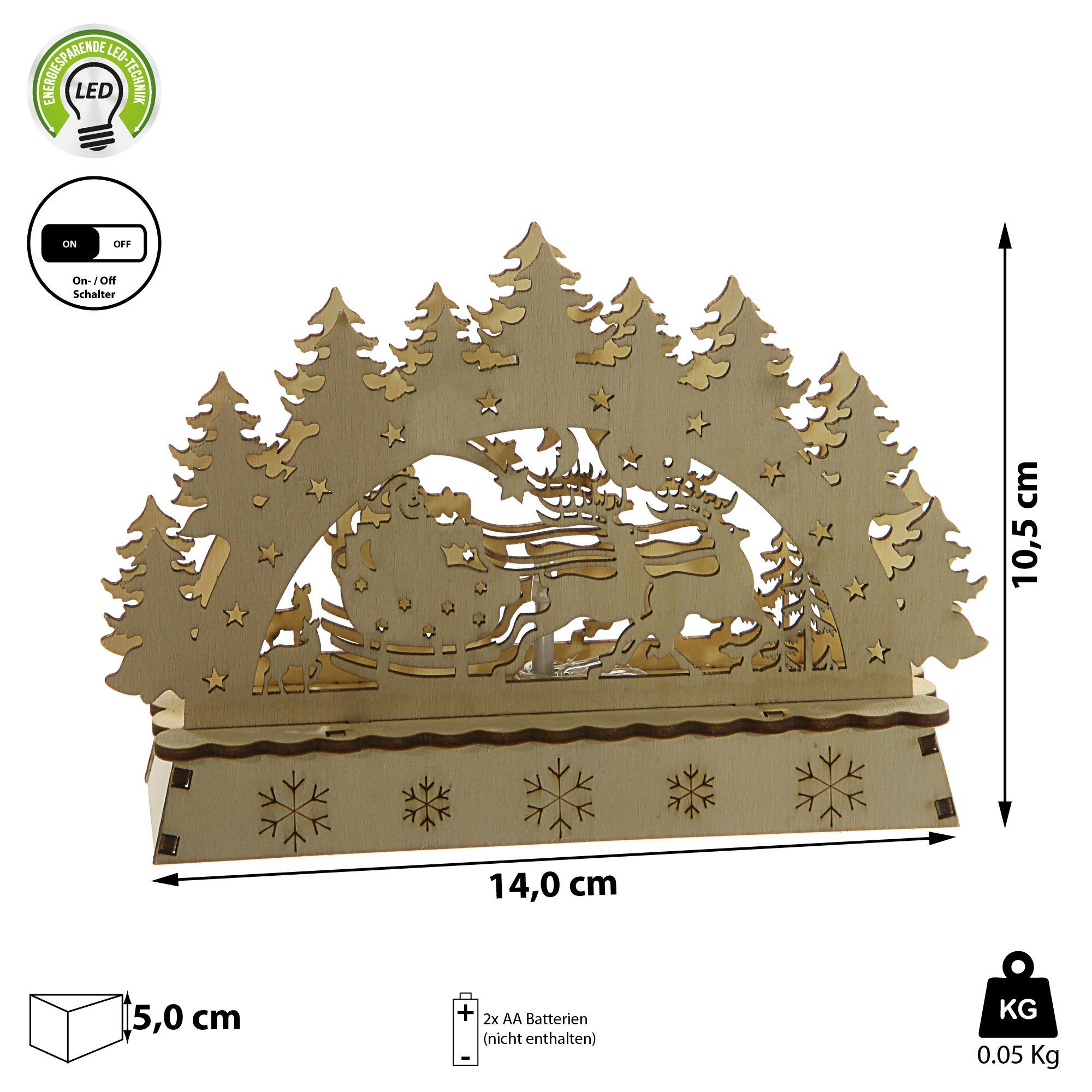 Schwibbogen LED Rentier CEPEWA 14x10,5x5cm Dekolicht Schlitten LED