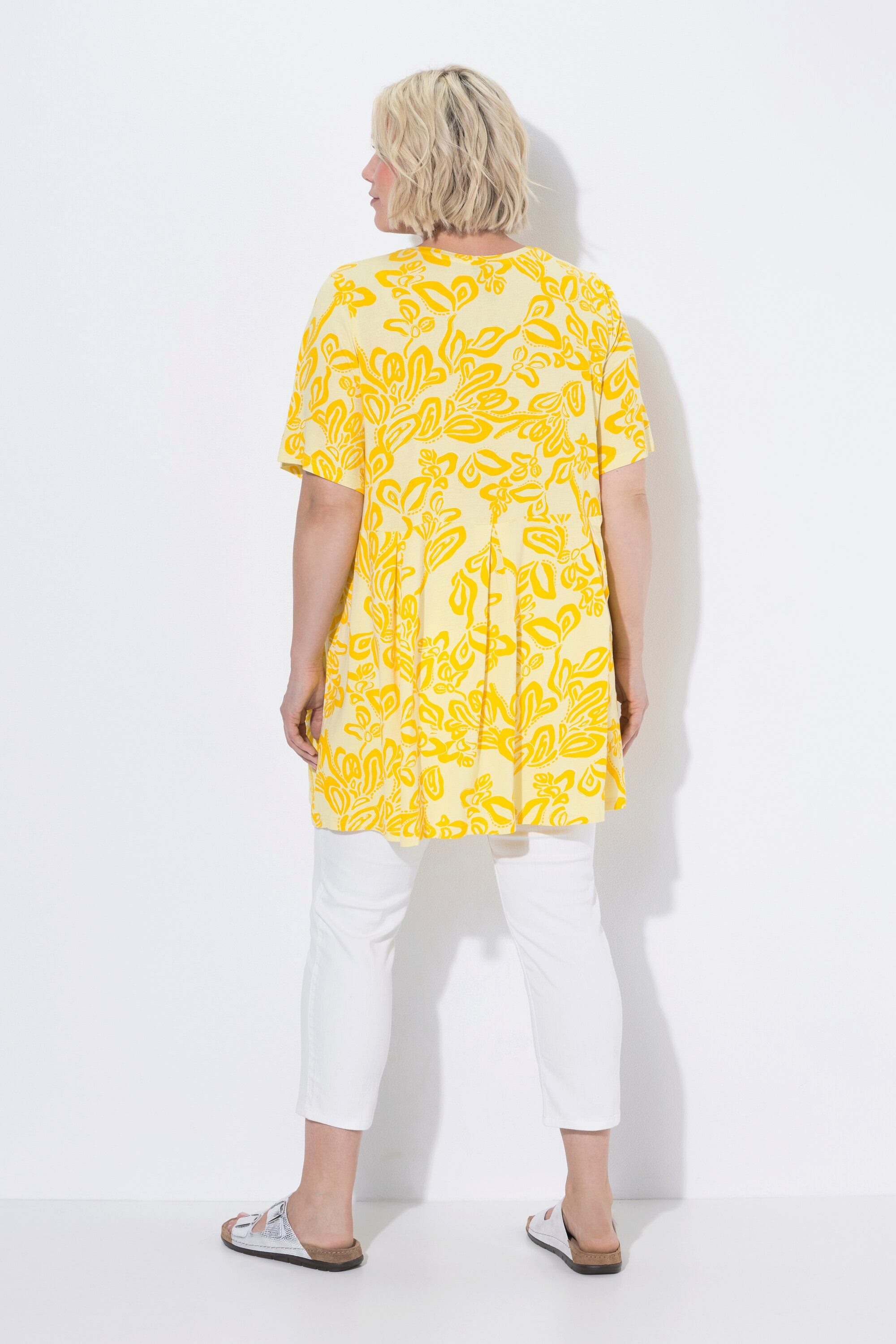 Ulla Popken T-Shirt T-Shirt Zierfalten A-Linie Carré-Ausschnitt