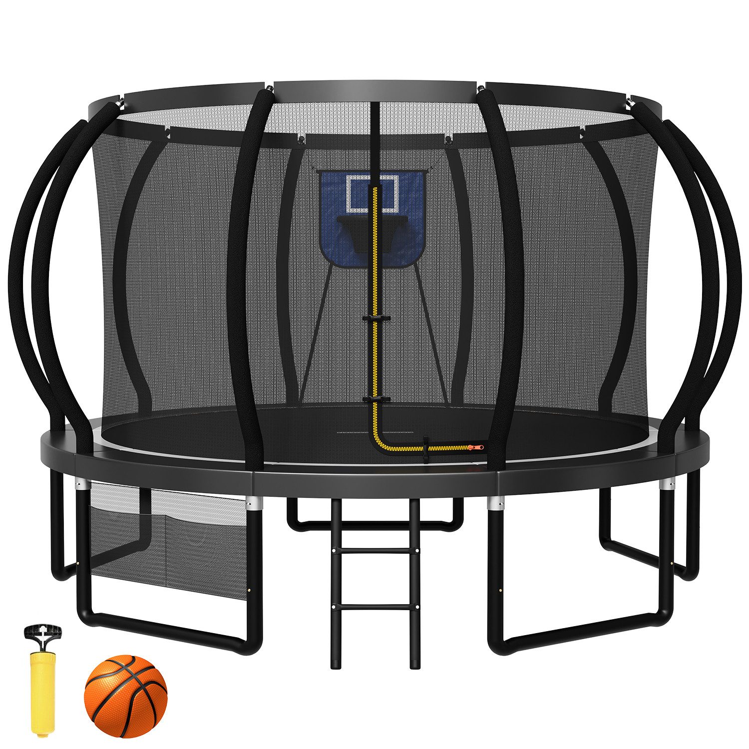 HOMALL Gartentrampolin Basketballkorb-Trampoline, Outdoor-Trampoline, Kindertrampoline, Ø 366 cm, (228/305/366/427 cm, komplett mit Basketball, Pumpe, Sicherheitsnetz, Leiter und 360°-Geländer, maximale Belastbarkeit 150 kg)