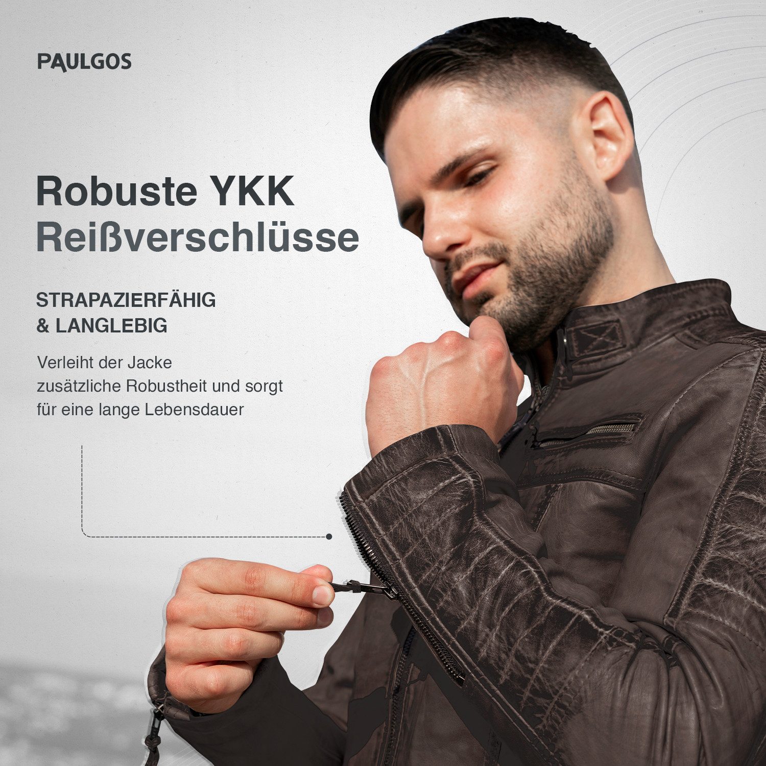 PAULGOS Lederjacke Herren Jacke Übergangsjacke Biker Look 100% Echtleder D1 – Bild 4 von 5