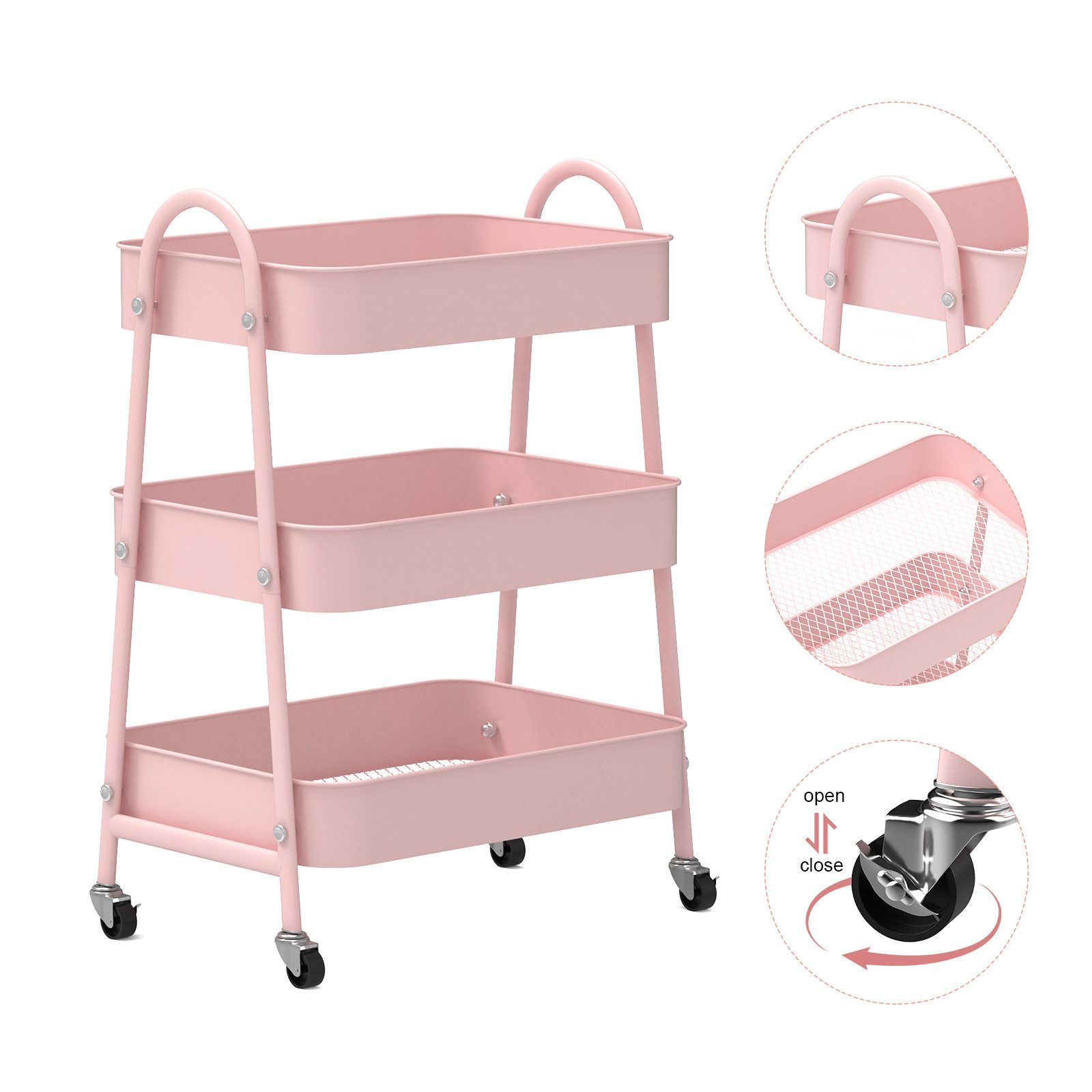 JEOBEST Beistellwagen Rollwagen Küchenwagen Servierwagen aus Metall 3-Etagen, (43x30x76.5cm) Multifunktionswagen für Küche, Schlafzimmer, Wohnzimmer – Bild 5 von 5