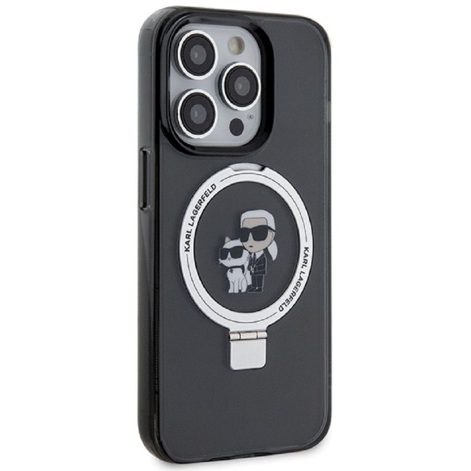 KARL LAGERFELD Handyhülle iPhone 15 Pro Max aufstellbar Magsafe kompatibel schwarz 6,7 Zoll, Kantenschutz