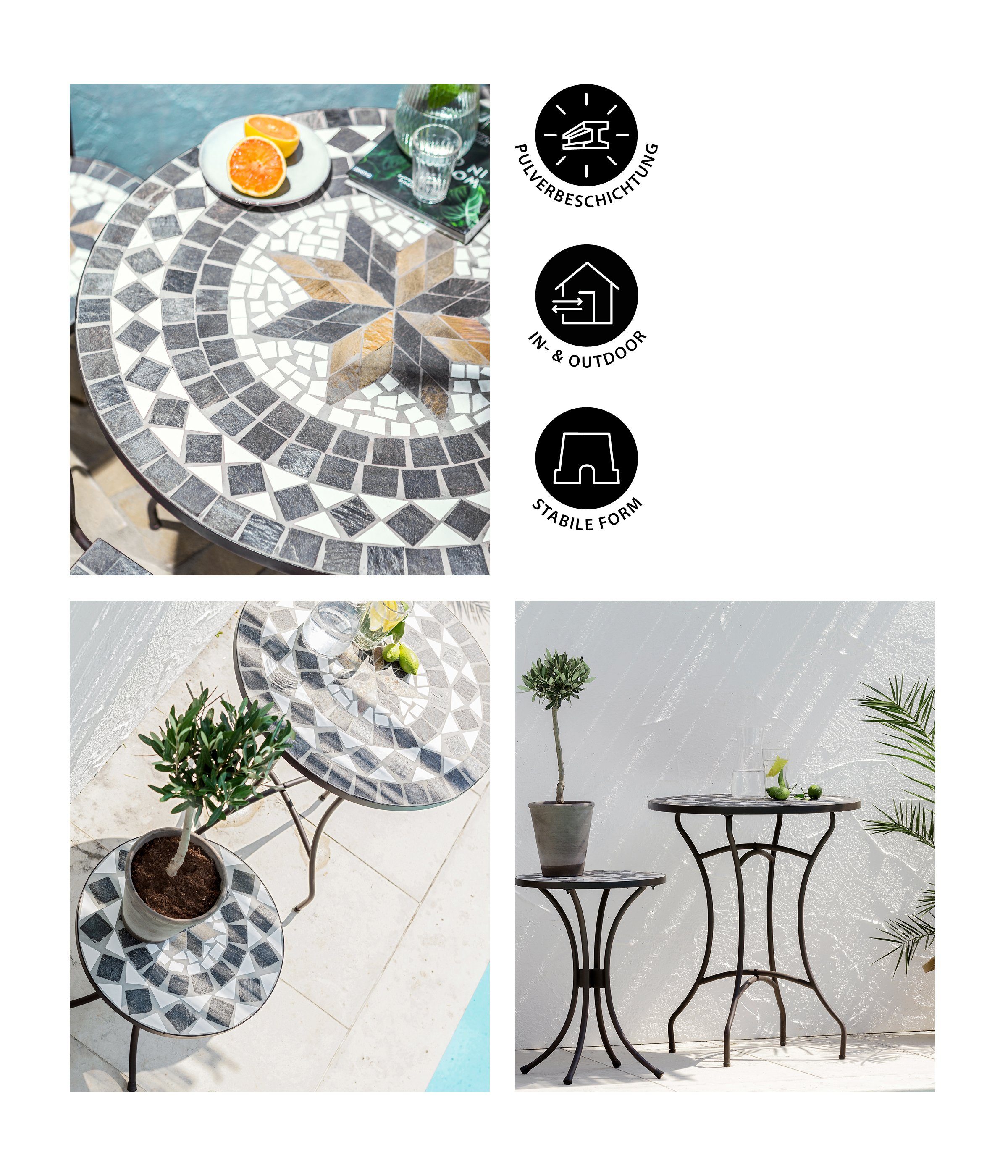 Dehner Gartentisch Mosaiktisch Diana, Stahl/Stein, braun/grau/weiß, günstig online kaufen