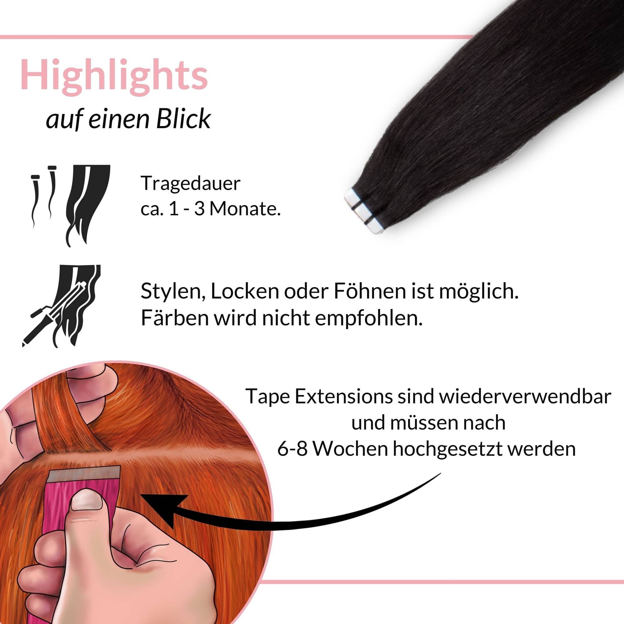 hair2heart Echthaar-Extension Tape Extensions glatt #4/0 Dunkelbraun 40cm