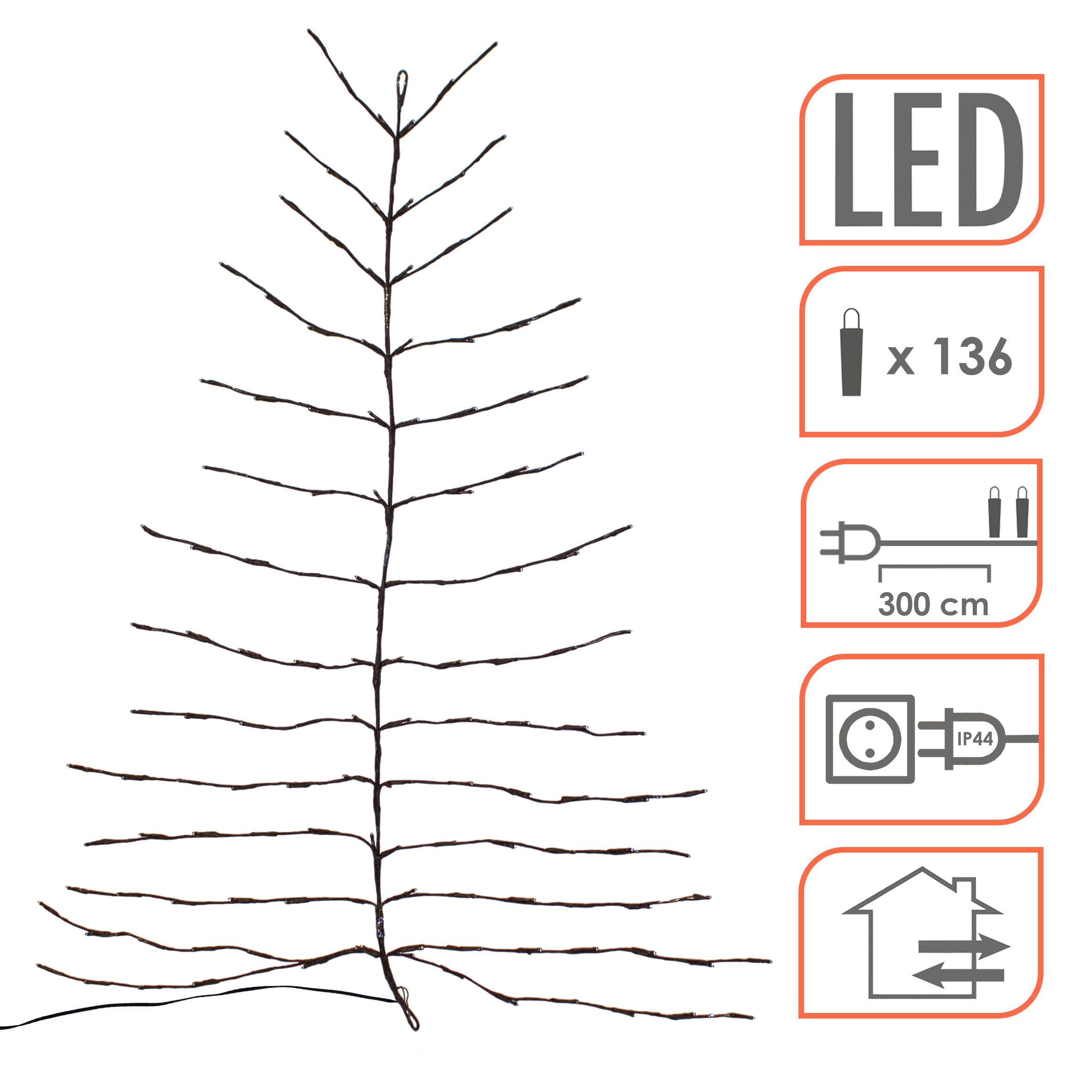 Spetebo LED Wandleuchte Weihnachtsbaum Wandbild für Außen mit Netzstecker - 136 LED, LED fest integriert, warm weiß, biegsame Äste für eine individuelle Gestaltung