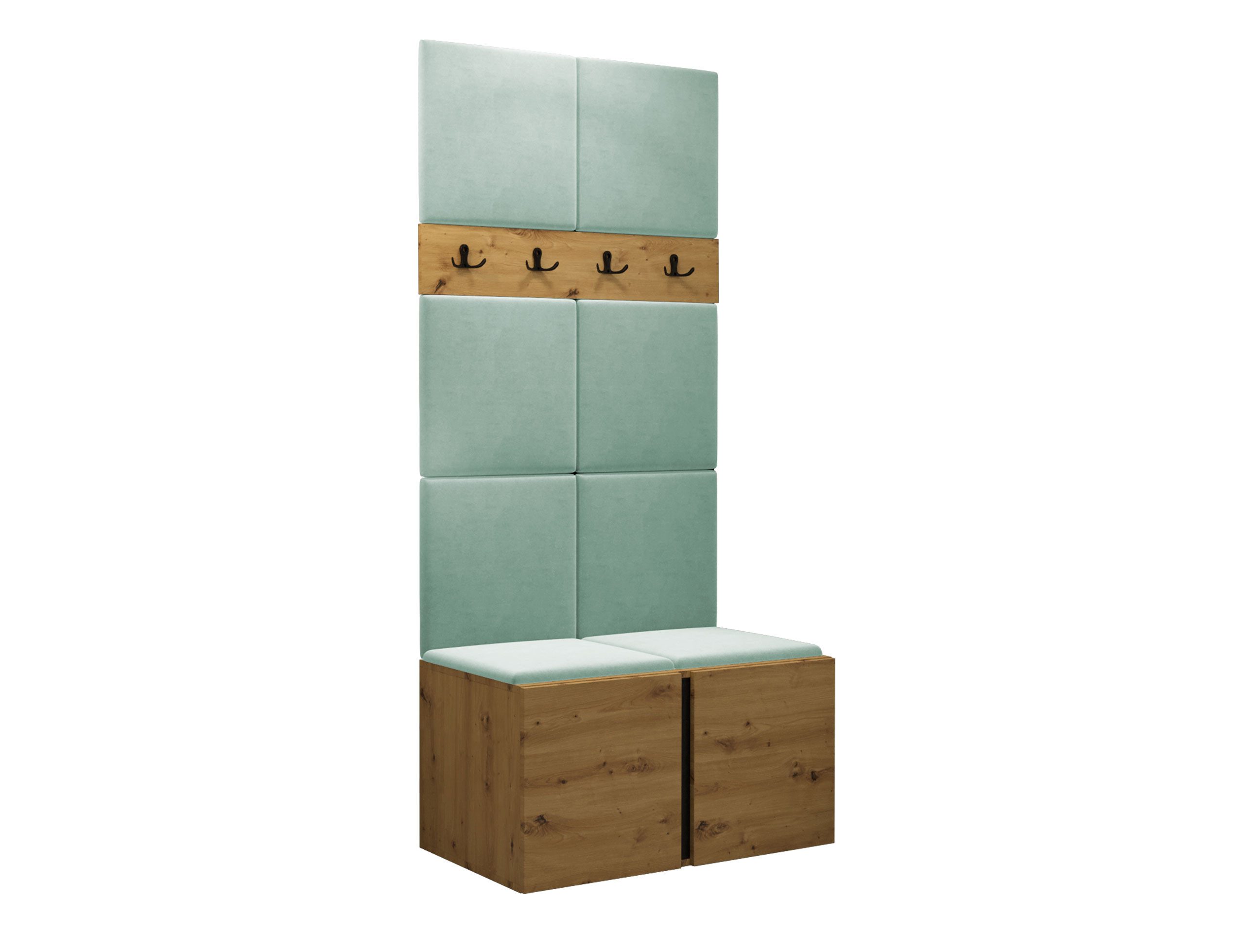 MIRJAN24 Garderoben-Set Orion IV, (Komplett-Set, mit Schuhschrank, Kleiderhakenbrett, Gepolstertes Paneel 8x 42x42), Auswahl aus Fronten und Polsterplatten
