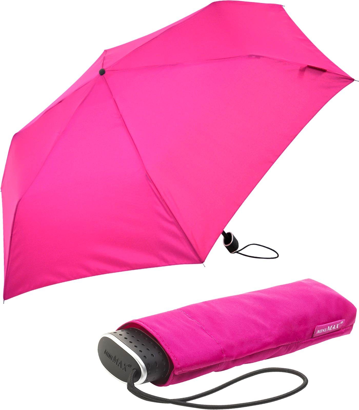 Impliva Taschenregenschirm miniMAX® Flat leichter flacher Schirm, perfekt für das Reisegepäck pink