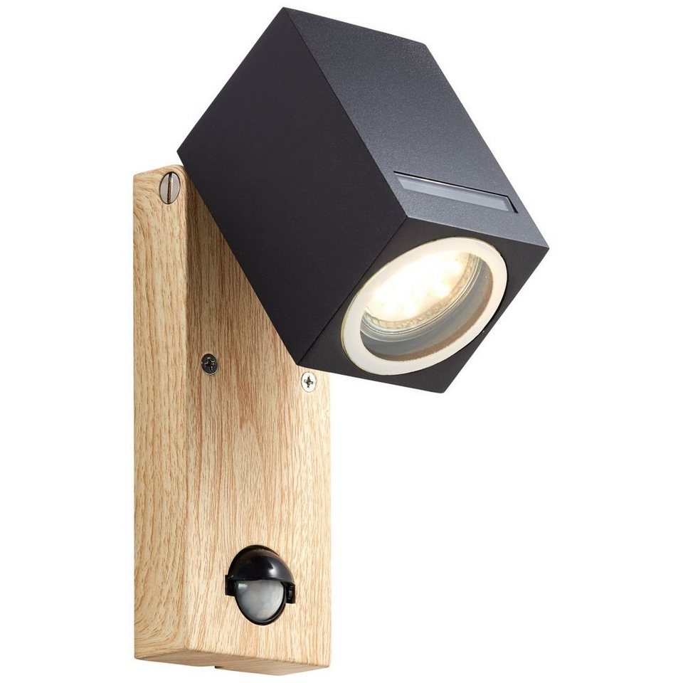 Brilliant LED Außen-Wandleuchte Galeni, Lampe Galeni Außenwandleuchte  Bewegungsmelder schwarz/natur 1x PAR51