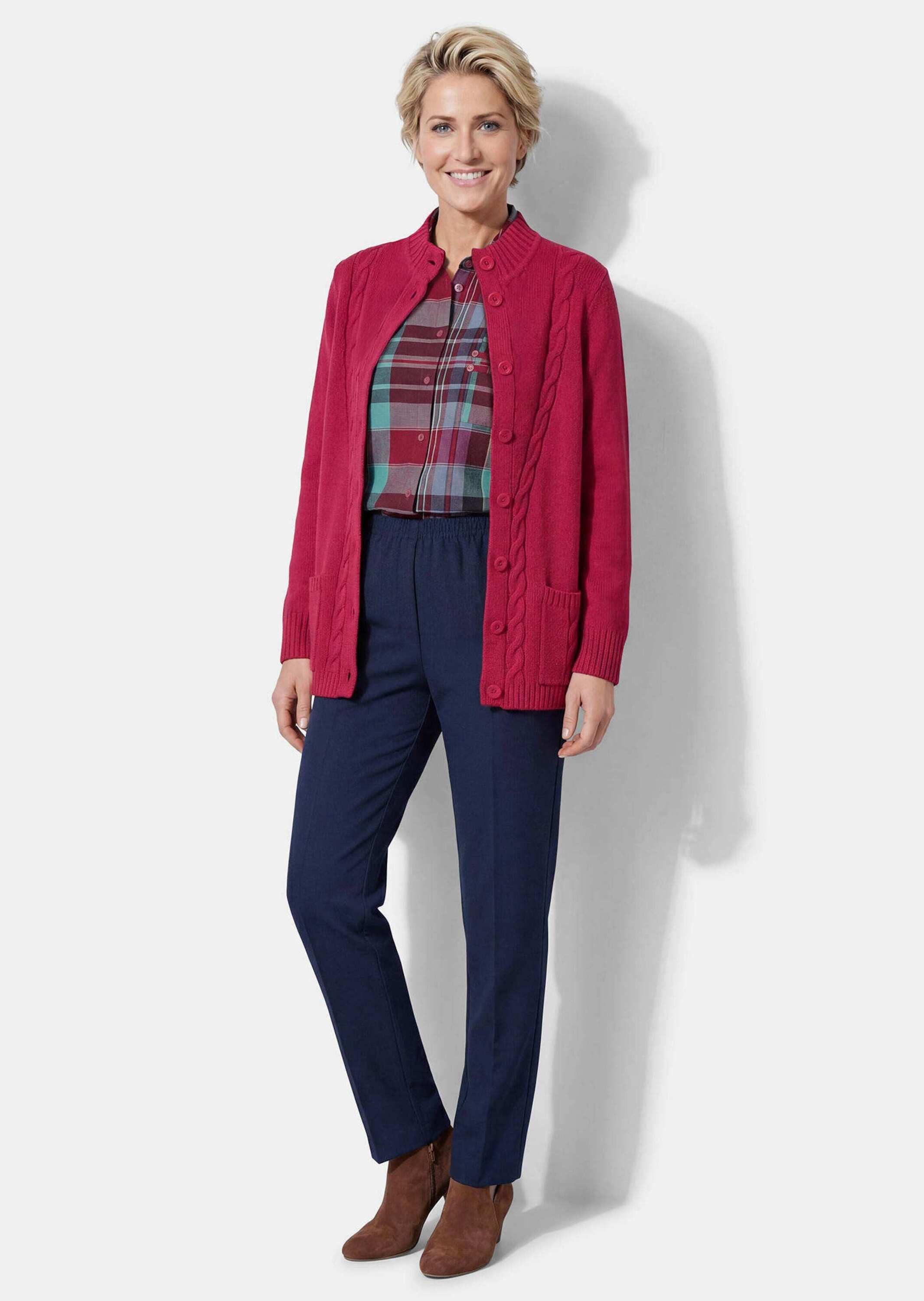 GOLDNER Strickjacke Kurzgröße: Cardigan mit Zopfmuster Weiche Strickjacke mit Zopf- und Glattstrick