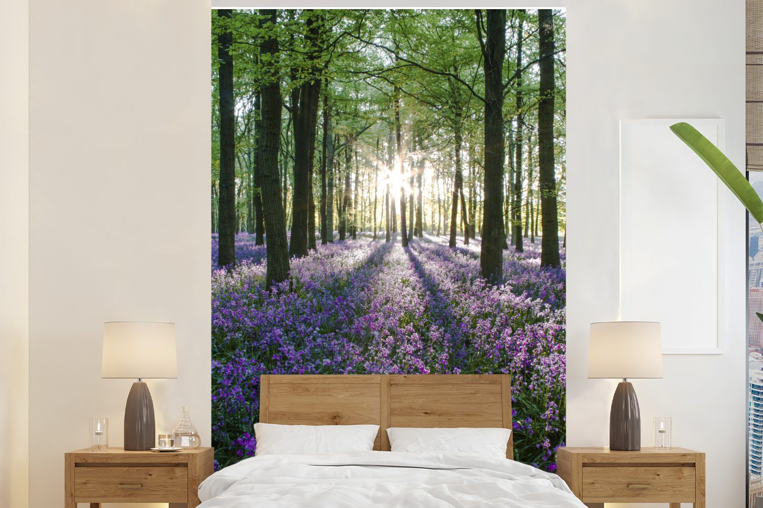 MuchoWow Fototapete Alle Bäume mit violetten Sternhyazinthen dazwischen, Matt, bedruckt, (3 St), Montagefertig Vinyl Tapete für Wohnzimmer, Wandtapete