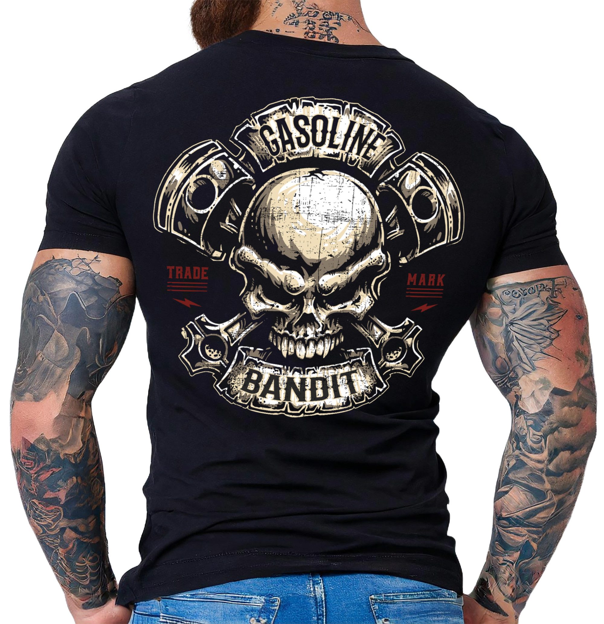 GASOLINE BANDIT® T-Shirt für Biker Racer Motorrad Fans: Piston Skull