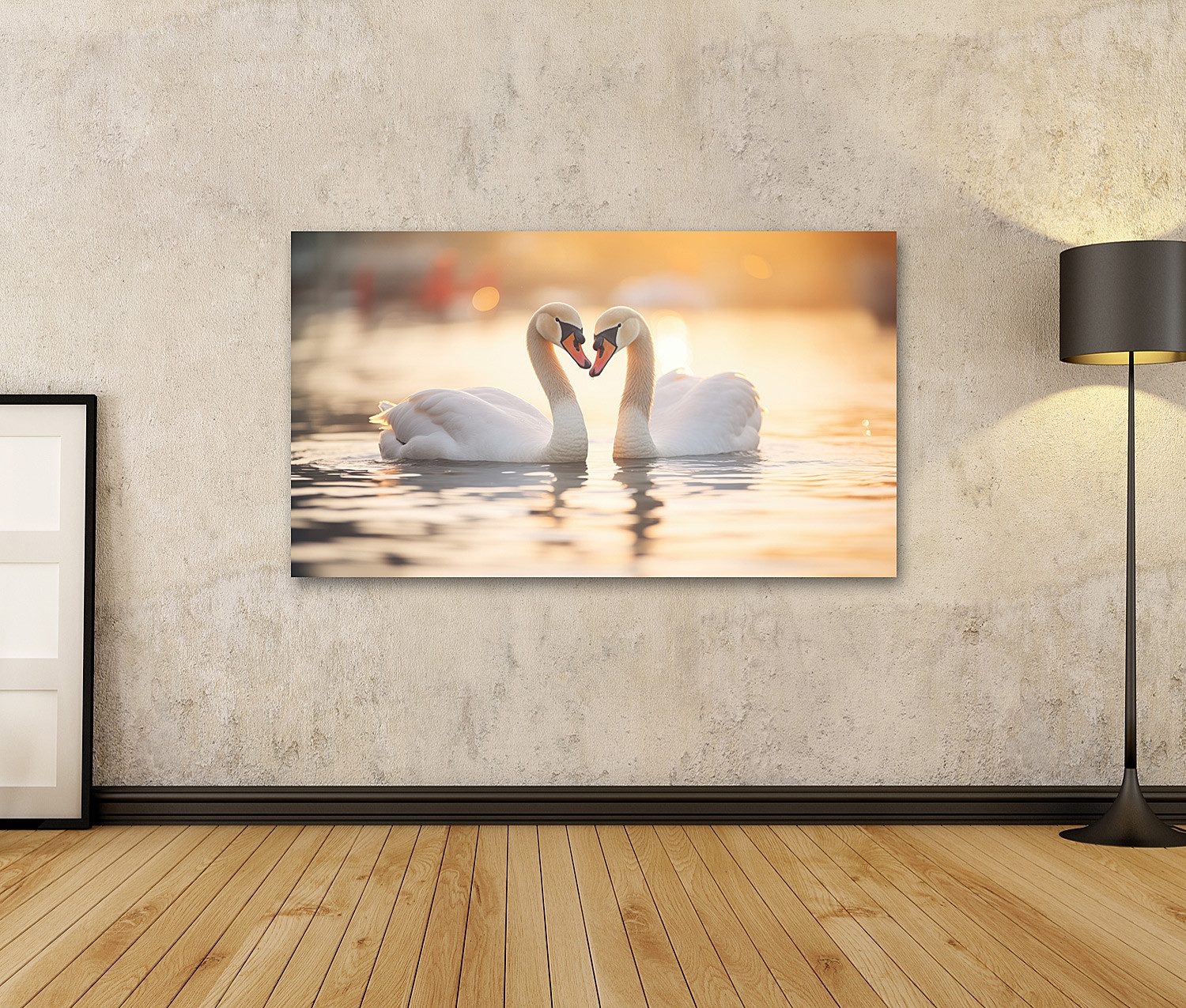 islandburner Leinwandbild Schwäne in der goldenen günstig online kaufen